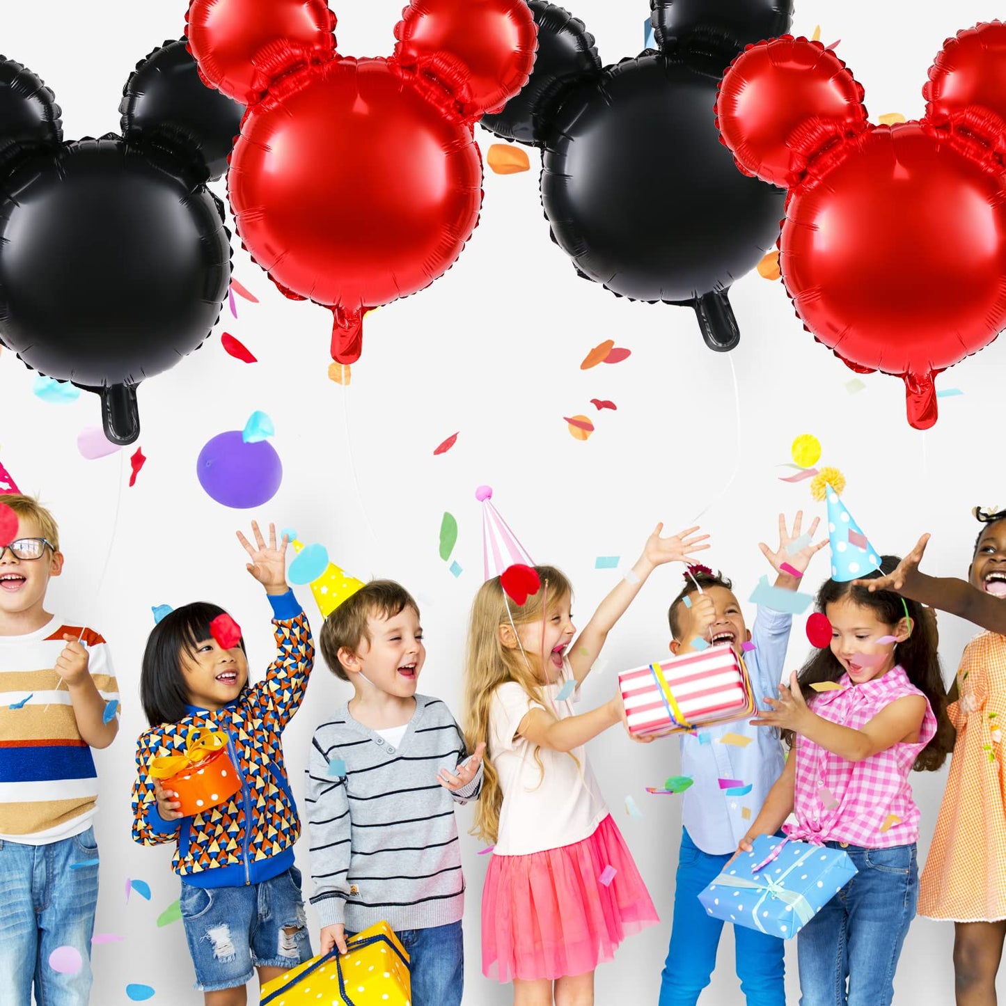 6 Pcs Mouse Head Balloons, 24'' Mouse Mylar Balloon Jumbo Mouse Head Aluminum Foil Balloons For Birthday Party Decorations Baby Shower Supplies Party Favors (Blackred)