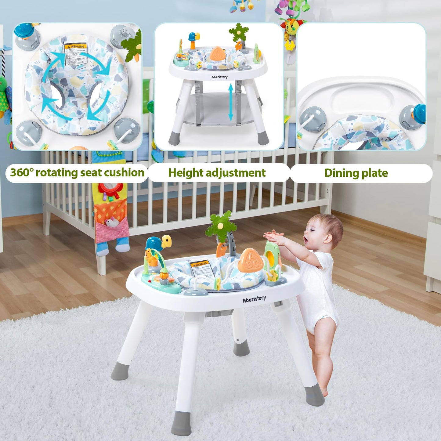 Time Followers 4-in-1 Baby Activity Center | 3 Stage Grow Stationary Standing Toddler Play Table | Tummy Time,Exersaucer, Jumper