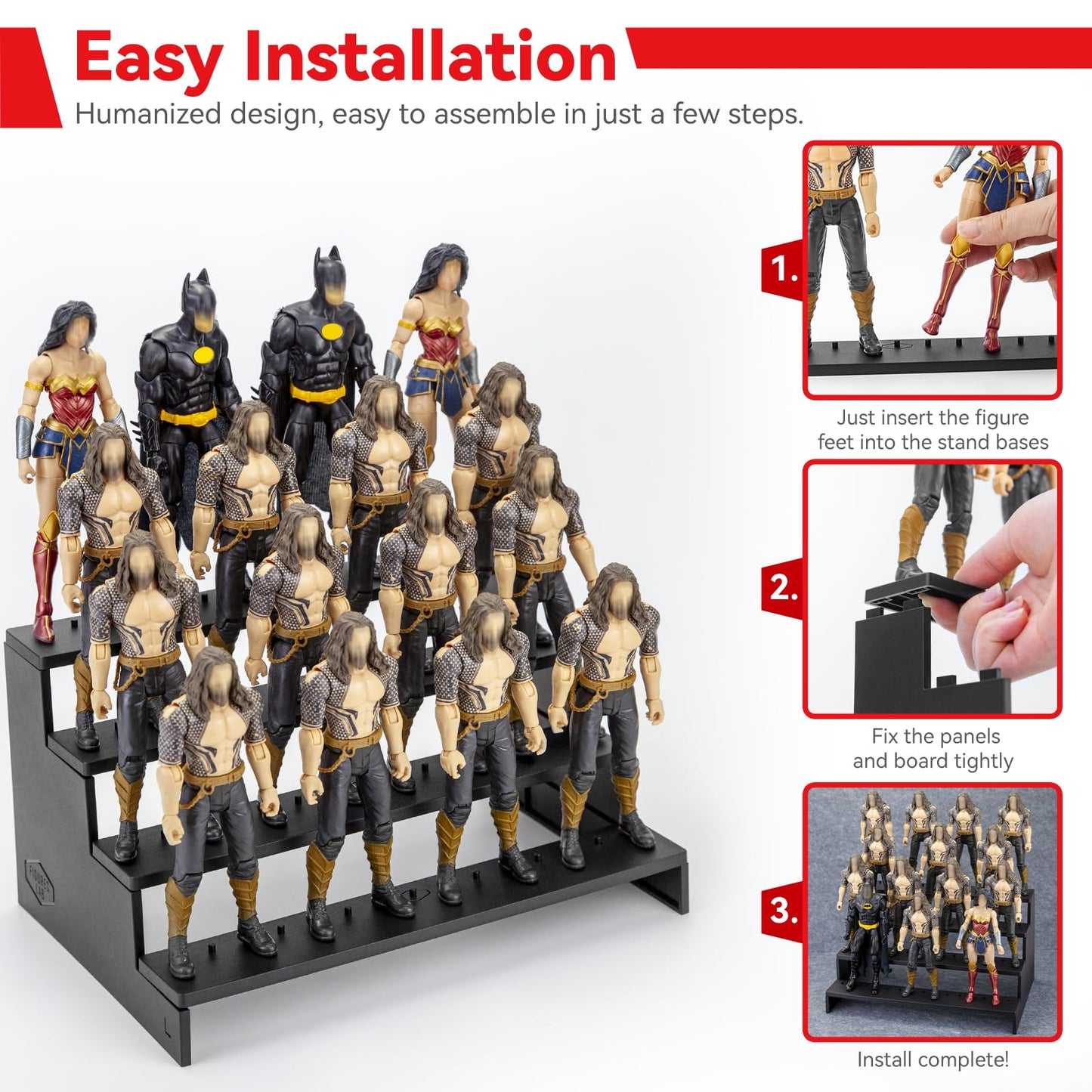 Sixpoints 6 Inch Action Figure Display Shelf With Peg,4 Tier Toy Collectibles Organizer, Compatible With 1/12 Marvel Legends /Dc