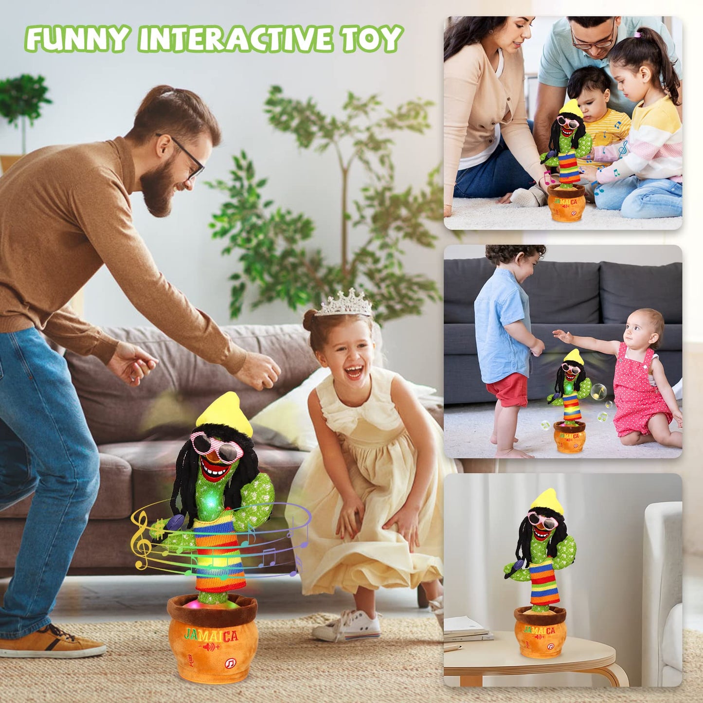 Miaodam Dancing Cactus, Funny Style 270 Degree Rotation Talking Cactus Toy For Big Kids And Adults, Repeats What You Say Colorfu