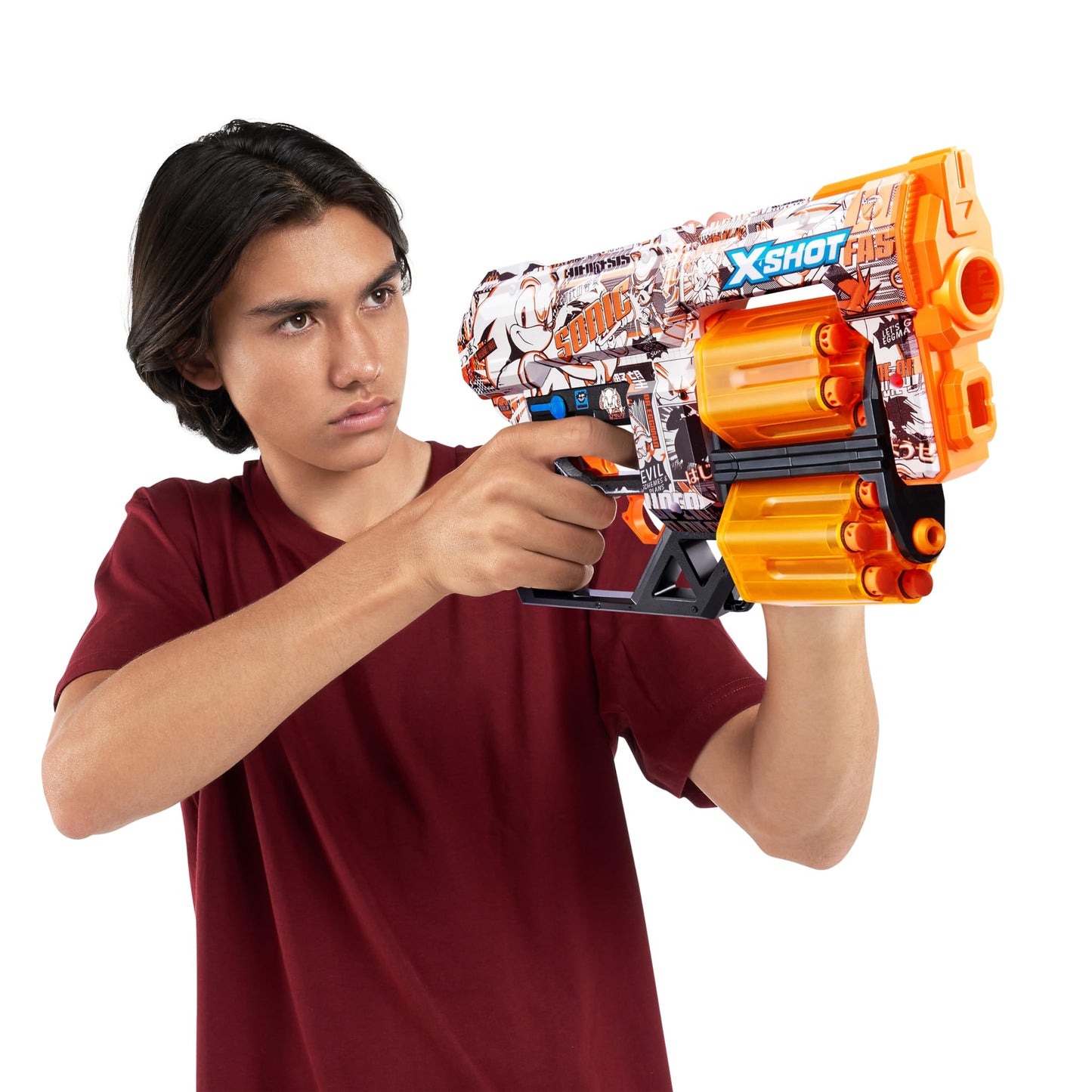 X-Shot Skins Dread Sonic Retro Blaster With 24 Darts - Malice Skin By Zuru, Double Rotating Barrels, Air Pocket Dart Technology, Toy Foam Blaster For Kids, Teens And Adults