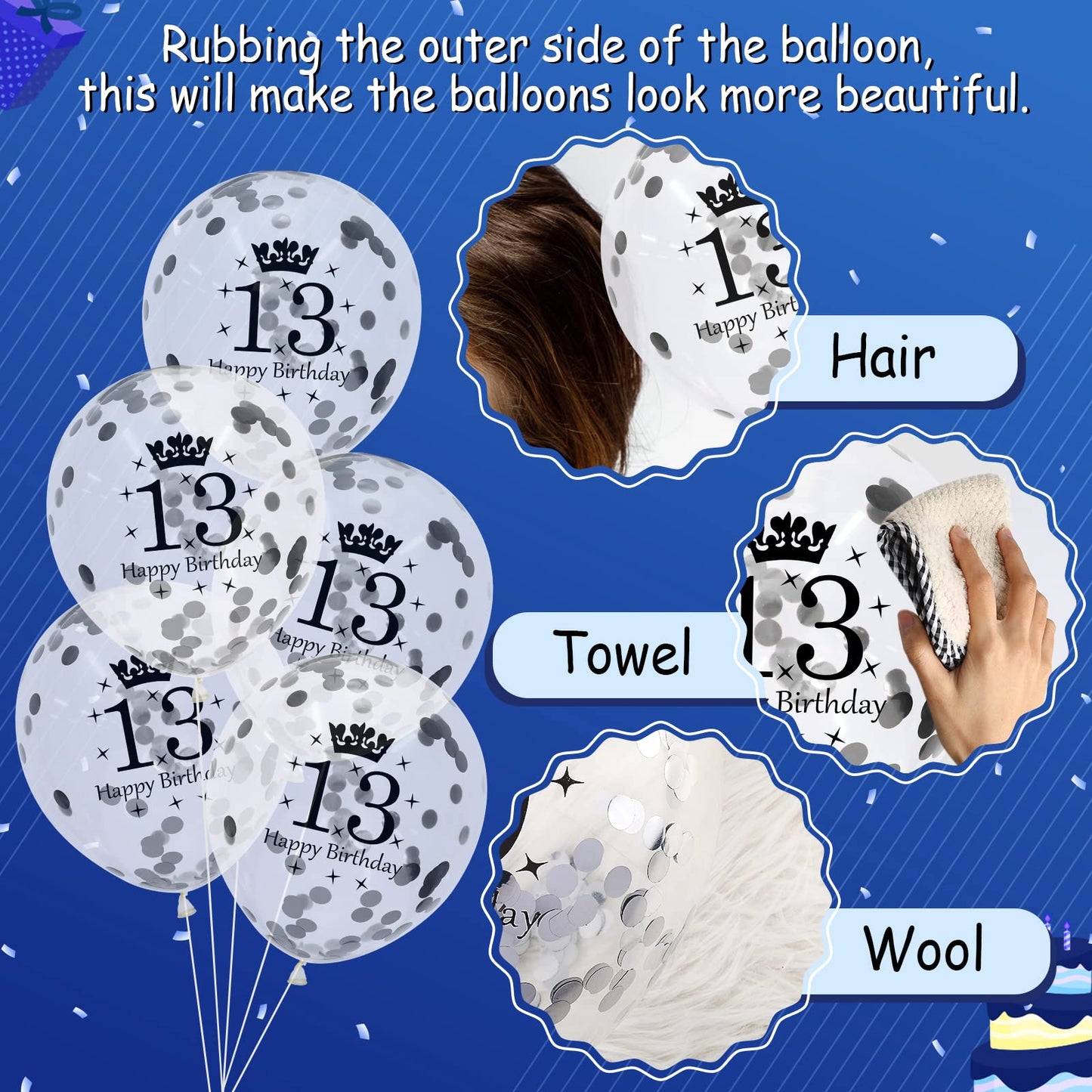13Th Birthday Balloons, 15 Pcs Navy Blue Silver 13Th Birthday Balloons For Boys Girls Blue Happy 13Th Birthday Party Decorations Balloons Decor 12 Inches