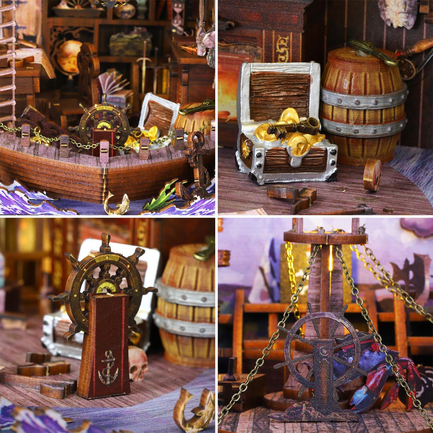 Criolpo Book Nook Kit-Diy Doll House 3D Wooden Puzzle Book Nook With Sensor Led Light, Ideal For Bookshelf Insert Decor And Halloween Crafts(Aden)