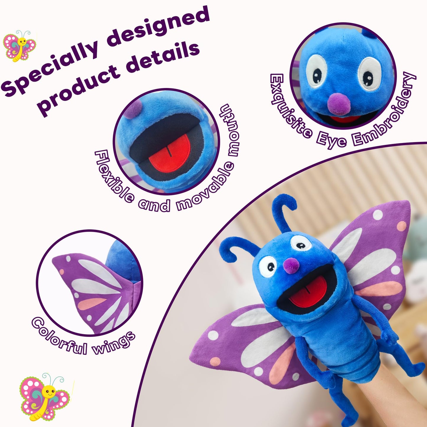 Justqunseen Hand Puppet Realistic Plush Puppet 13',Insect Animal Puppets For Kids Insect Stuffed Animal Hand Puppet With Moveable Mouth,Soft Stuffed Insect Puppet Story Toy Puppets Role Play Show Game