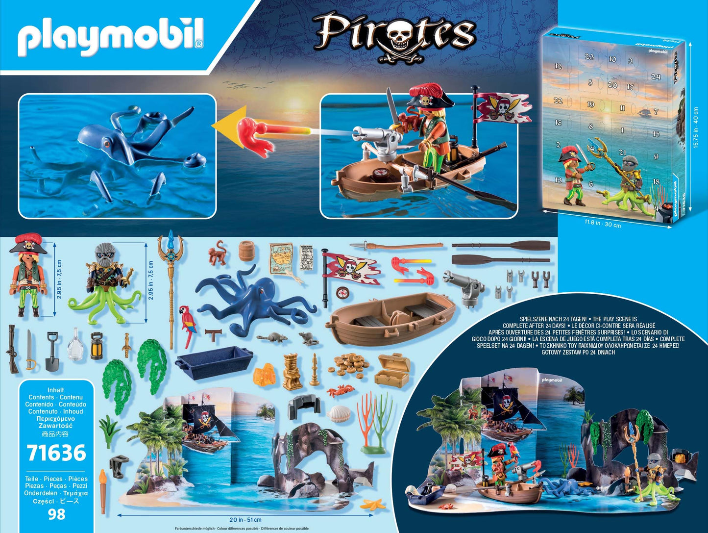 Playmobil Pirates Advent Calendar 71636 - 24 Surprises, Two Figures & Giant Octopus, Multicoloured, Magical Toys for Ages 4+