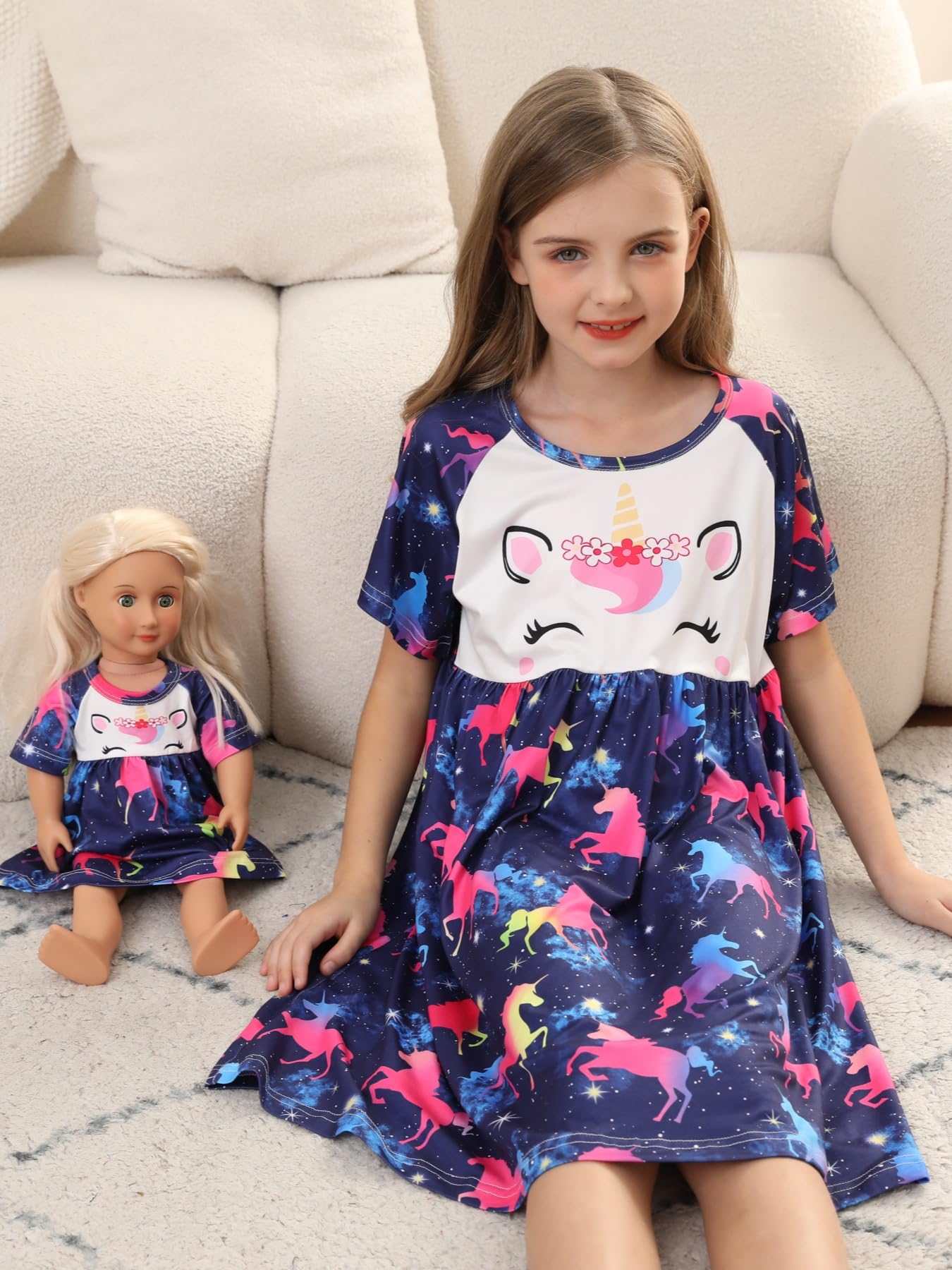 Bow Dream Girl Dress Cute And Matching American Girl Doll Clothes Accessories For Girls Dresses Set Size 140 Pink