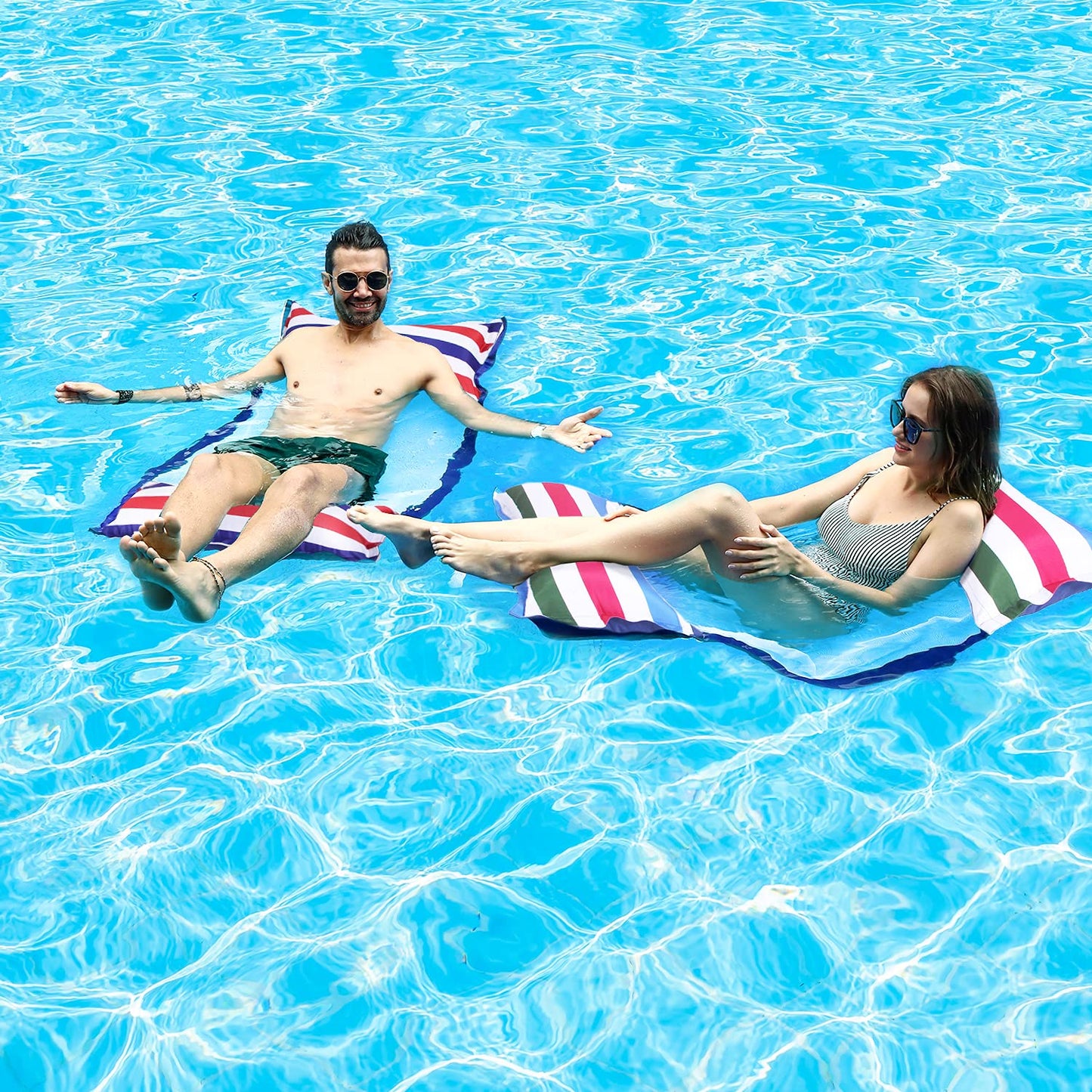 FindUWill Fabric Pool Hammock Floats, XL, 2Pack Inflatable Water Hammocks Floaties 4-in-1 (Saddle, Lounge Chair, Hammock, Drifte
