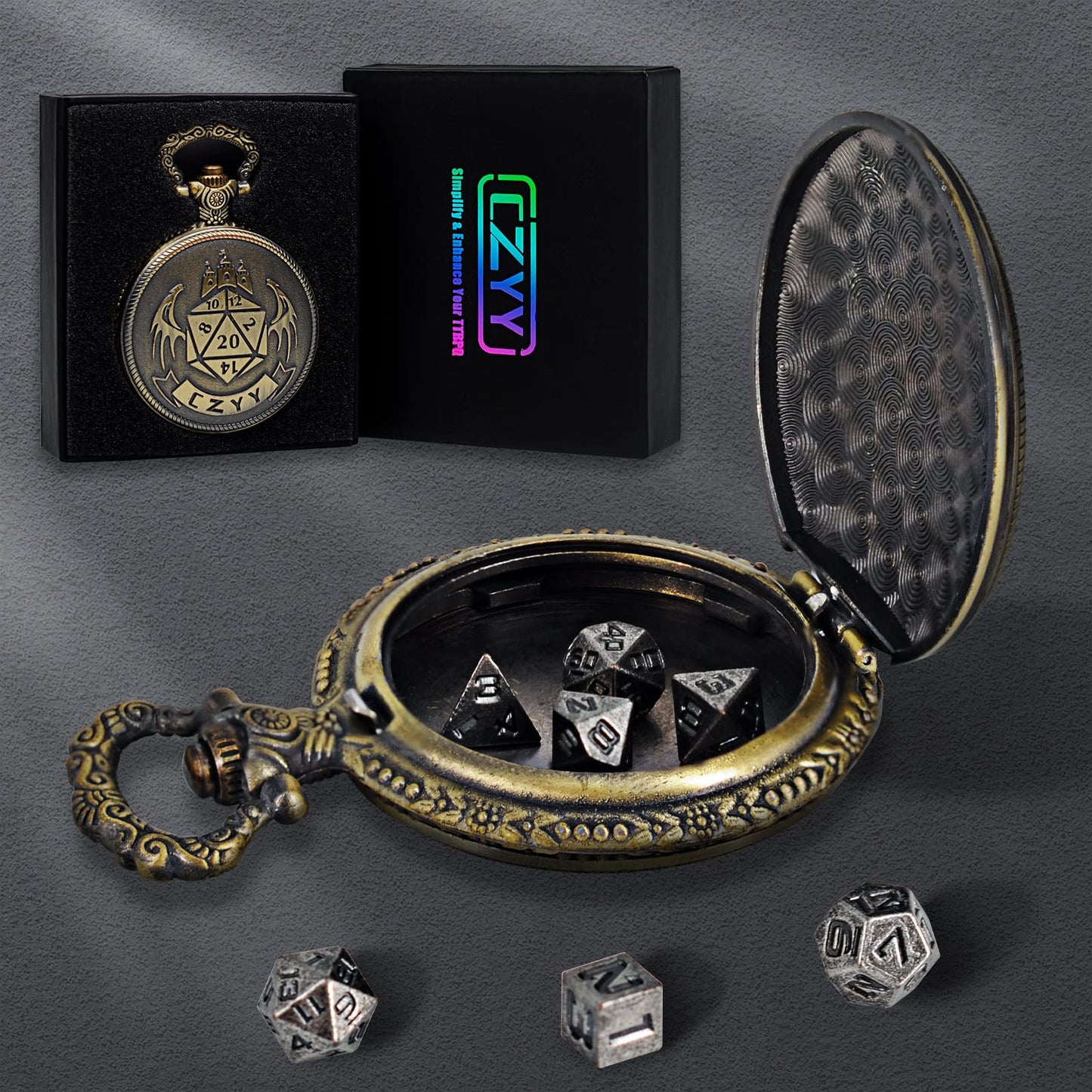 DND 6mm Micro Polyhedral Dice Set with Pocket Watch Shell Case Perfect for Dungeons and Dragons, Tabletop RPG and Cards Board Ga
