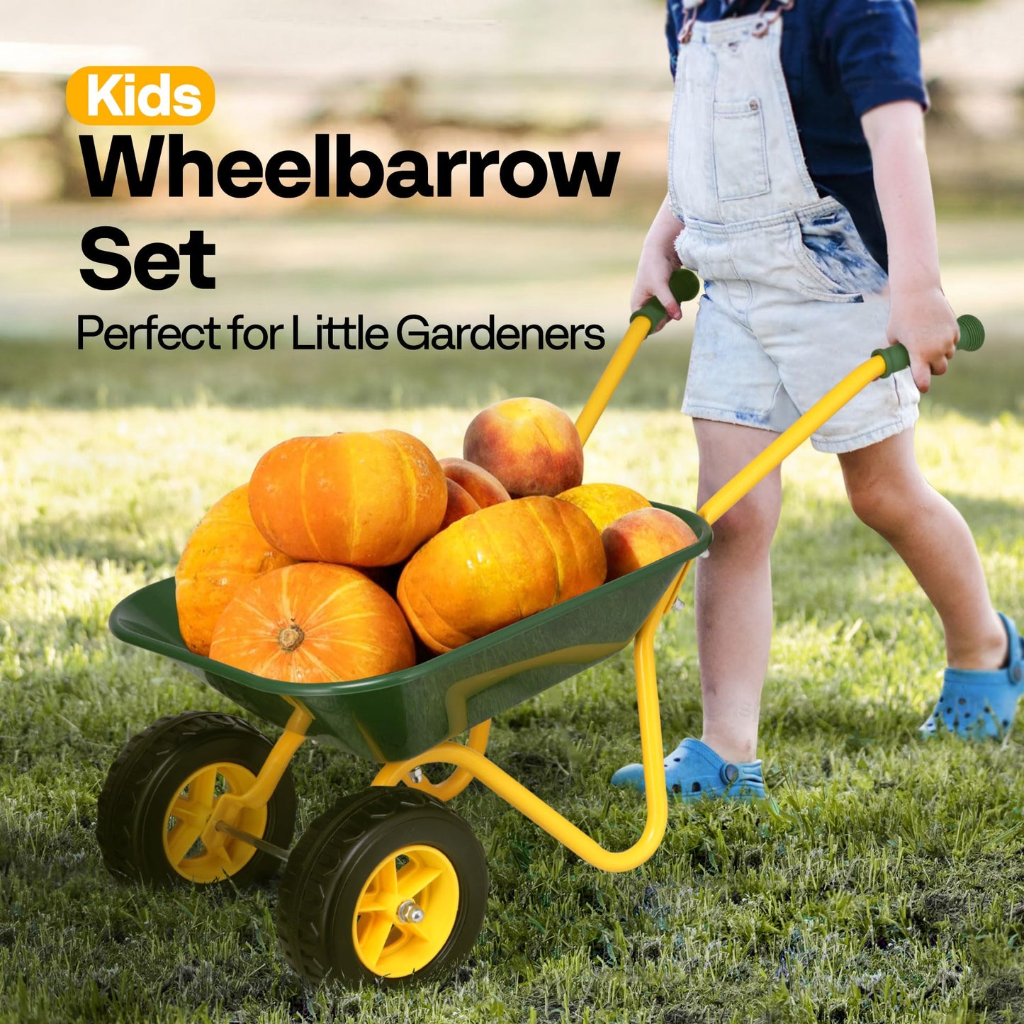 Vivohome Kids Wheelbarrow Children Garden Cart With Toddler Gardening Tool Set Child Wheel Barrel Outdoor Indoor Toys Gift Green