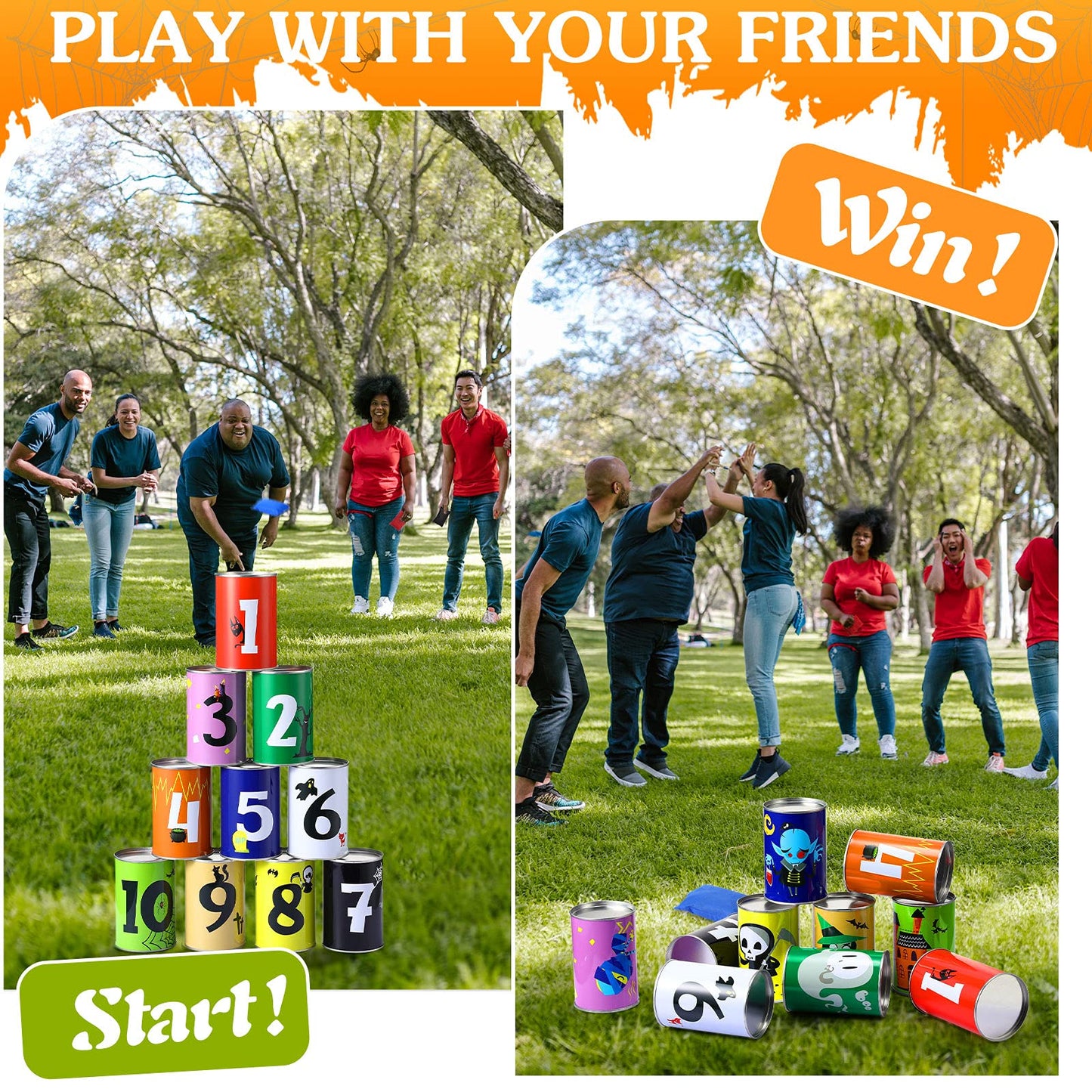 Halloween Carnival Games, Halloween Party Games Bean Bag Toss Game For Kids And Adults Carnival Metal Cans With 3 Bean Bags For Holiday Birthday Party Outdoor Indoor Games
