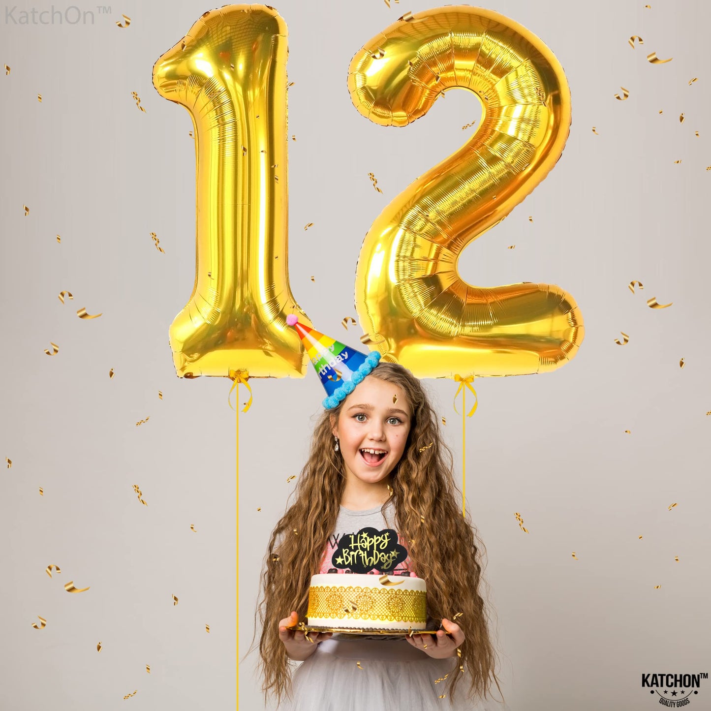 Katchon, Big Gold 12 Balloon Number - 40 Inch | 12 Number Balloons, 12Th Birthday Decorations Boy | Gold 12 Balloons For Golden Birthday Decorations For Girls 12 | Number 12 Balloons For Birthdays