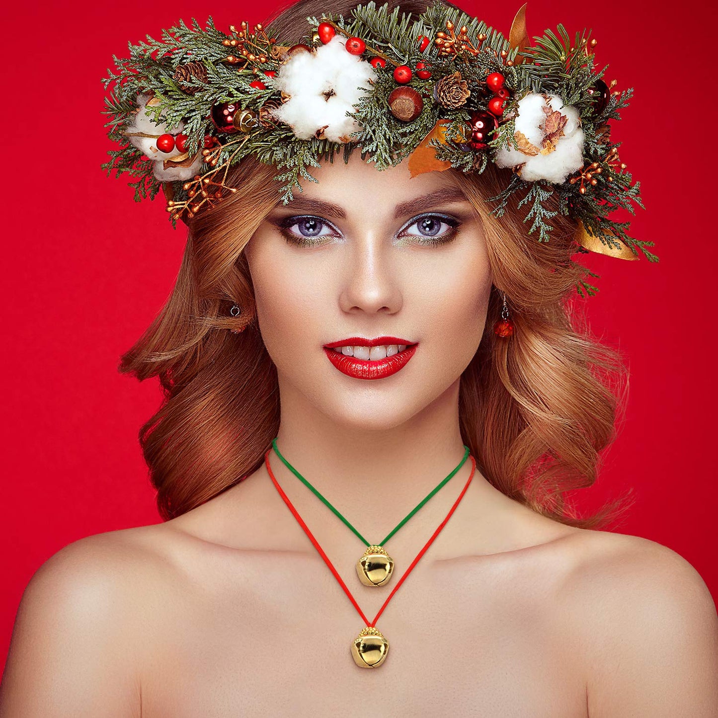 Gejoy 48 Pieces Christmas Bell Necklace for Kid Gold Jingle Bell Necklace Bulk Christmas Holiday Necklaces with Rope Santa Bell