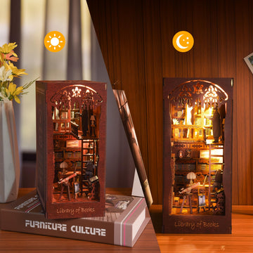 Diy Book Nook Kit With Led Light - 3D Wooden Puzzle Miniature House Dollhouse Kit For Bookshelf Insert Decoration, Perfect Booke