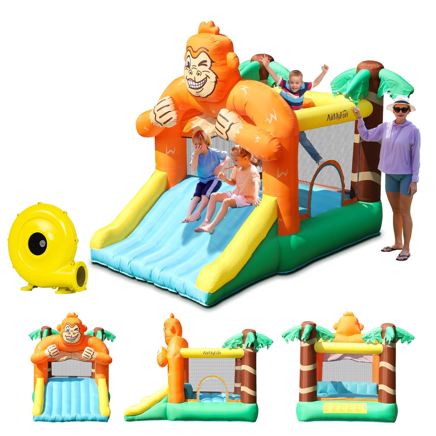 Airmyfun Gorilla Jungle Inflatable Bounce House For Kids 3-8 – 10Ft X 4Ft Bouncy Castle With Wide Slide & Air Blower, 840D Oxford Cloth For Indoor & Outdoor Adventures