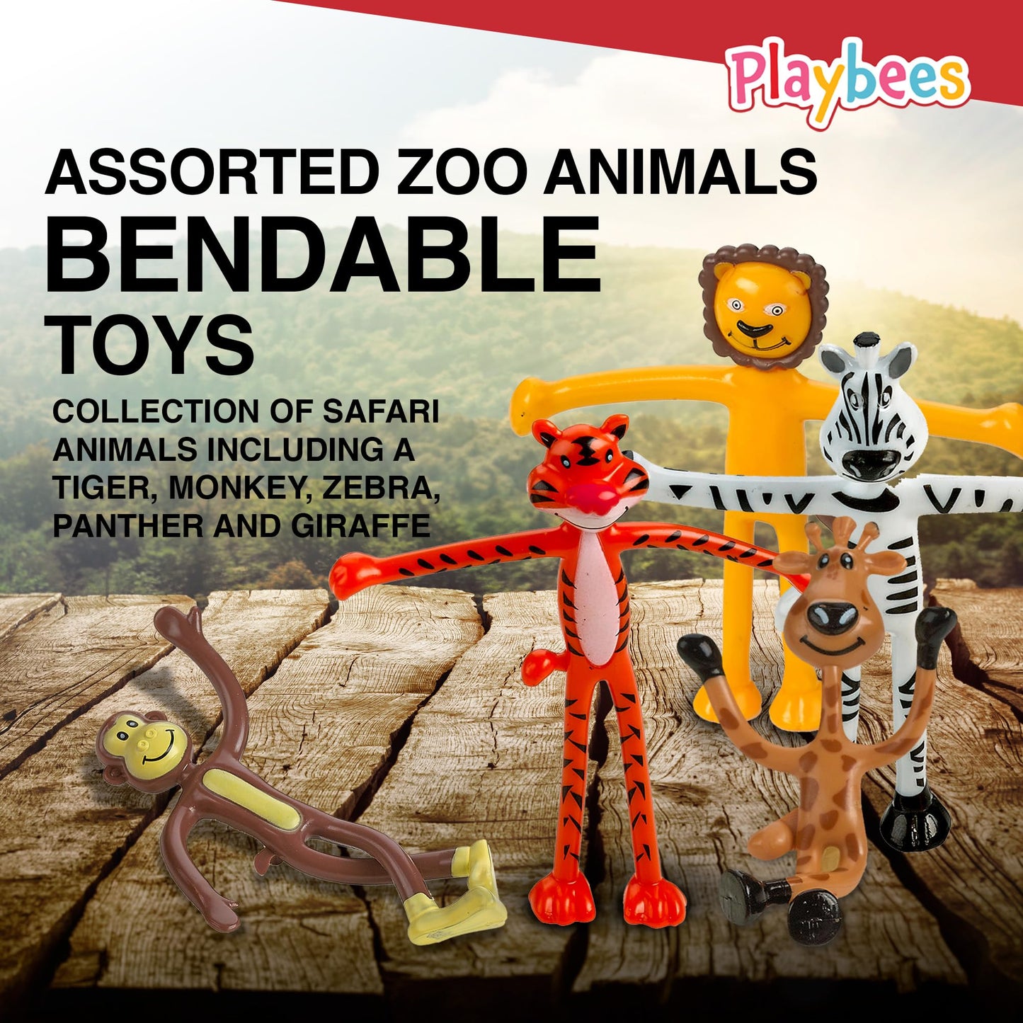 Bendable Zoo Animal Figures Toys - 12 Pack - Durable Plastic Jungle Animals Figures - Engaging & Bendable Rainforest Creature To