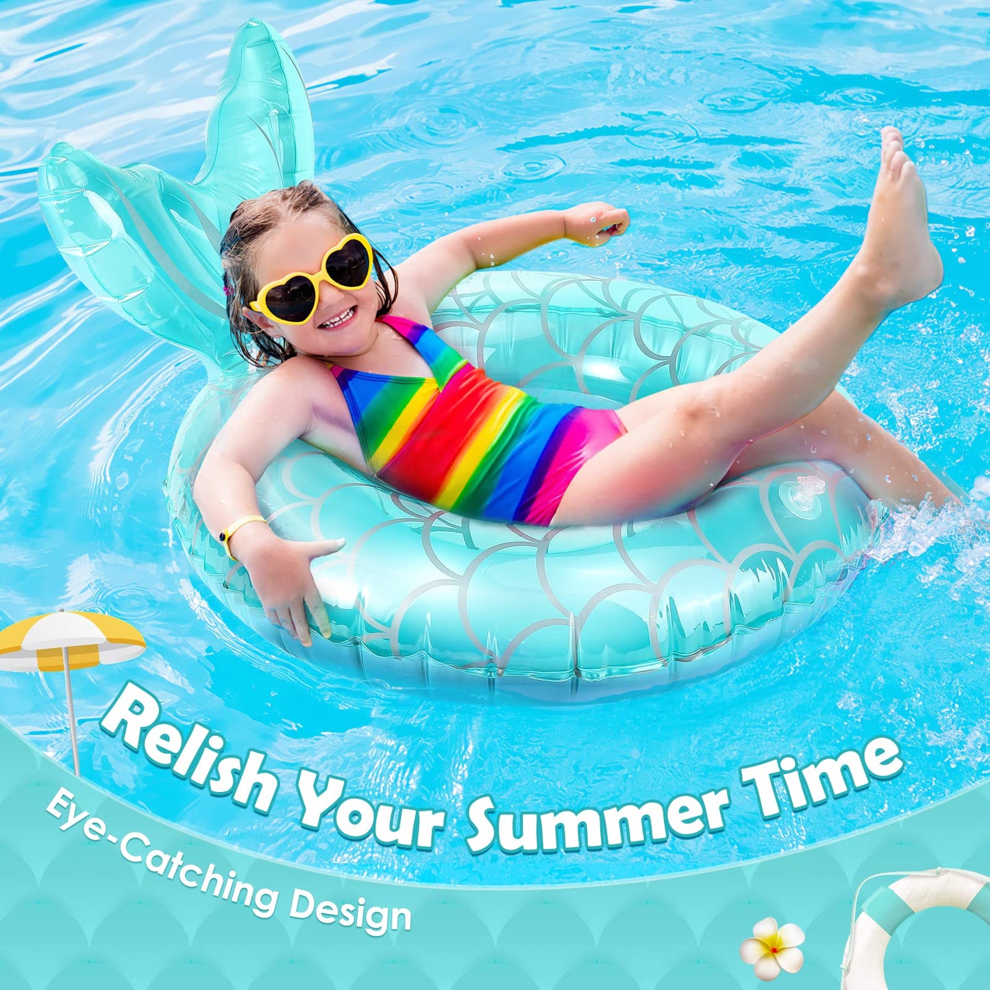 Heysplash Mermaid Pool Float, Mermaid Tail Shaped Pool Swimming Float Tube Ring Floatie, Summer Water Fun Beach Party Swimming Pool Toys For Kids Children Adults Water Activities, Blue