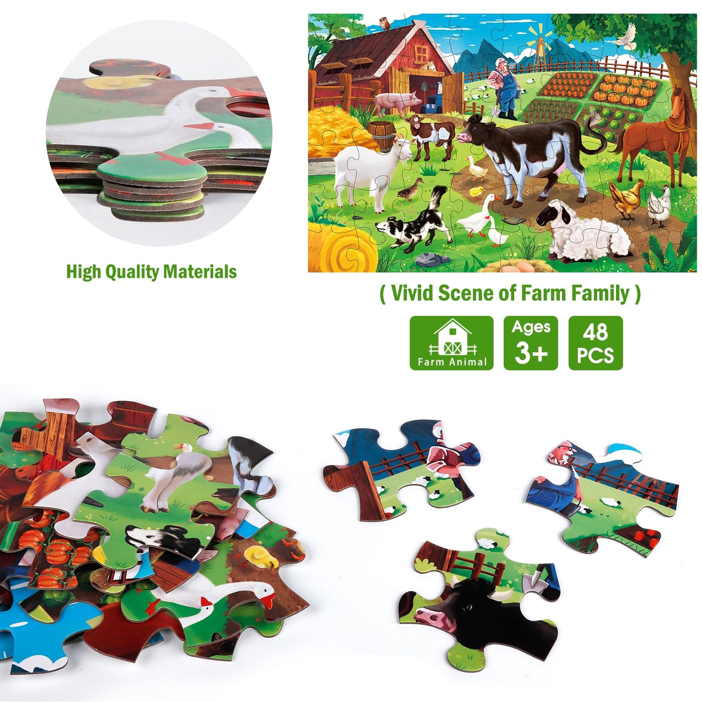 Jumbo Floor Puzzle For Kids,Farm Animals Jigsaw Large Puzzles,48 Piece Barn Puzzle For Toddler Ages 3-5,Children Learning Preschool Educational Toys,Birthday Gift For 4-8 Years Old Boy And Girl