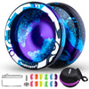 Magicyoyo Responsive Yoyo V3, Professional Metal Yoyo For Kids Beginner, Aluminum Alloy Yoyo With Unresponsive Bearing + Bearing Removal Tool + Axle + Bag + 12 Yoyo Strings (Black Blue Purple)