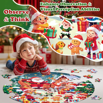 72 Pieces Shimmery Jumbo Christmas Floor Puzzle For Girls 3-5 4-6 Age Floor Puzzles For Boys And Girls Large Round Floor Jigsaw