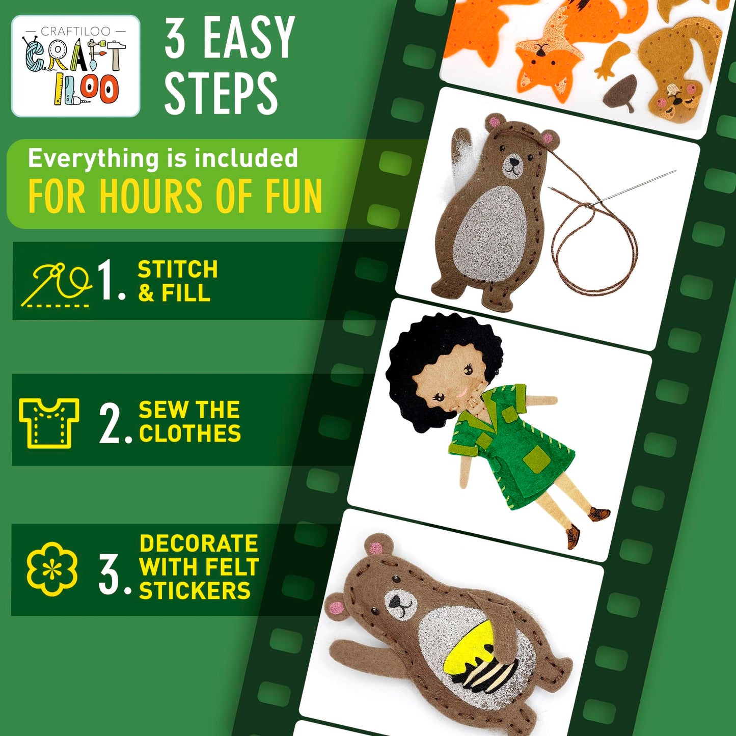 Craftiloo Woodland Sewing Kit For Kids, Fun And Educational Fairytale Craft Set For Boys And Girls Age 8-12, Sew Your Own Felt F