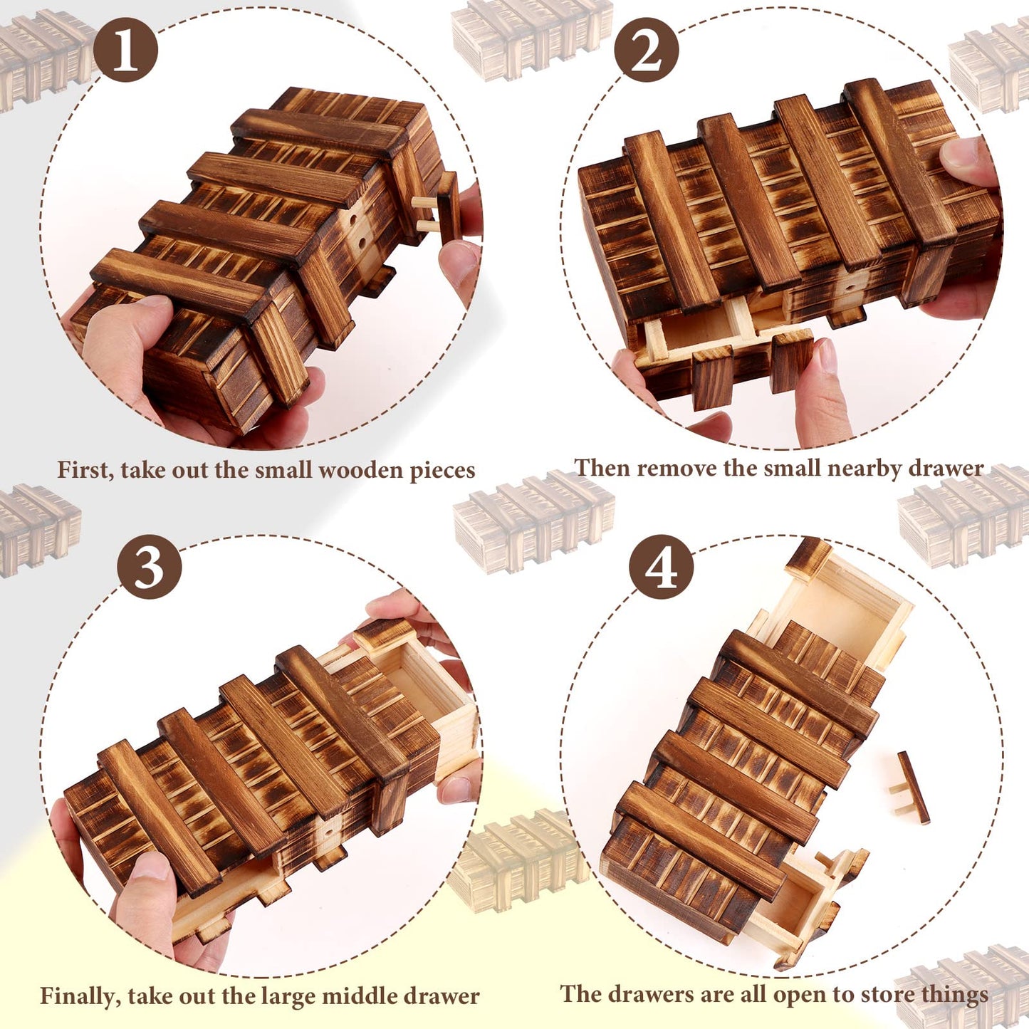 Oppaxf Wooden Secret Puzzle Box 6 Pack - 3D Brain Teaser with Hidden Compartment, Gift for Adults and Kids