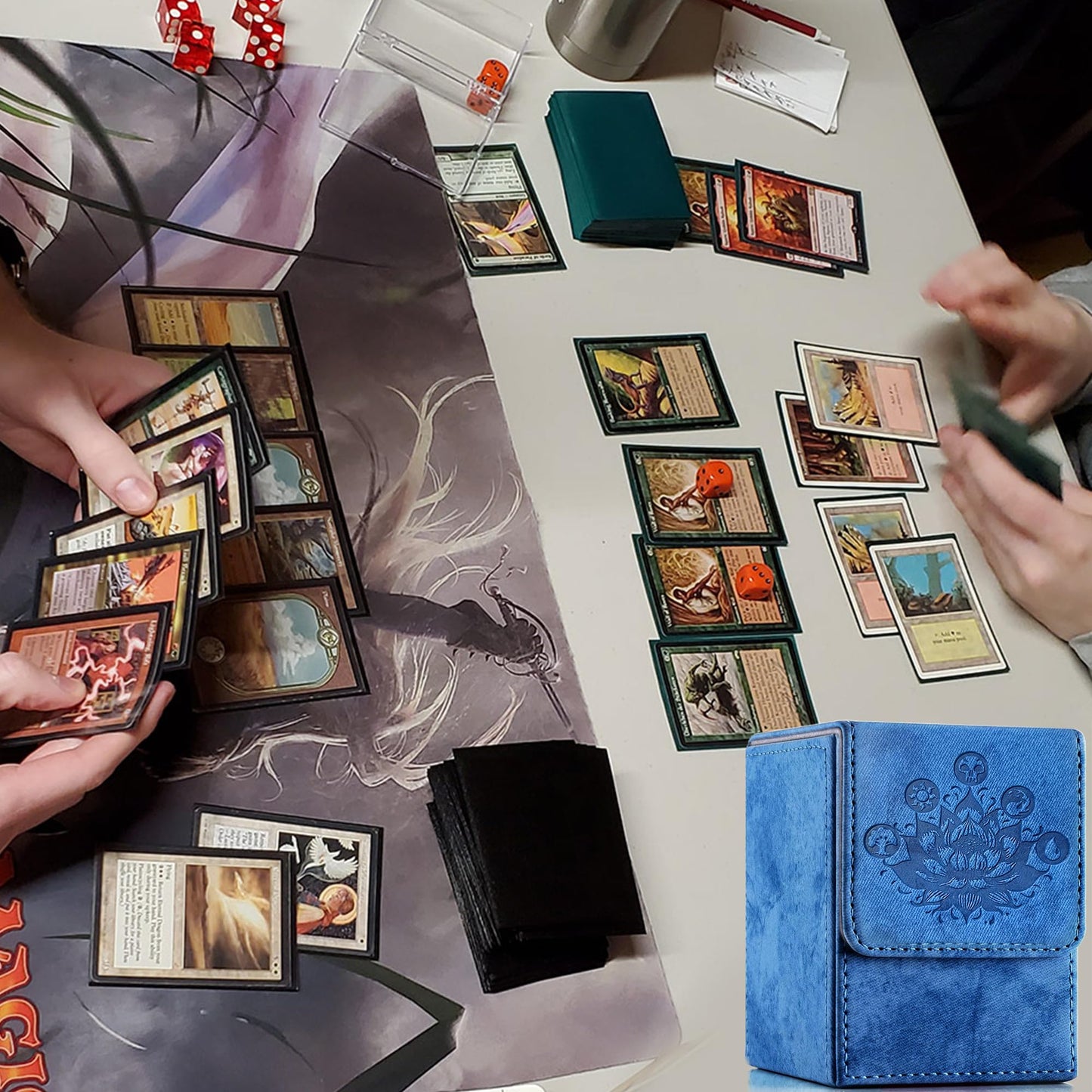 Promaxibinder Mtg Card Deck Box, Fits 200 Cards, Storage For Tcg/Mtg Crads, Pu Leather Strong Magenet (Navy Blue)
