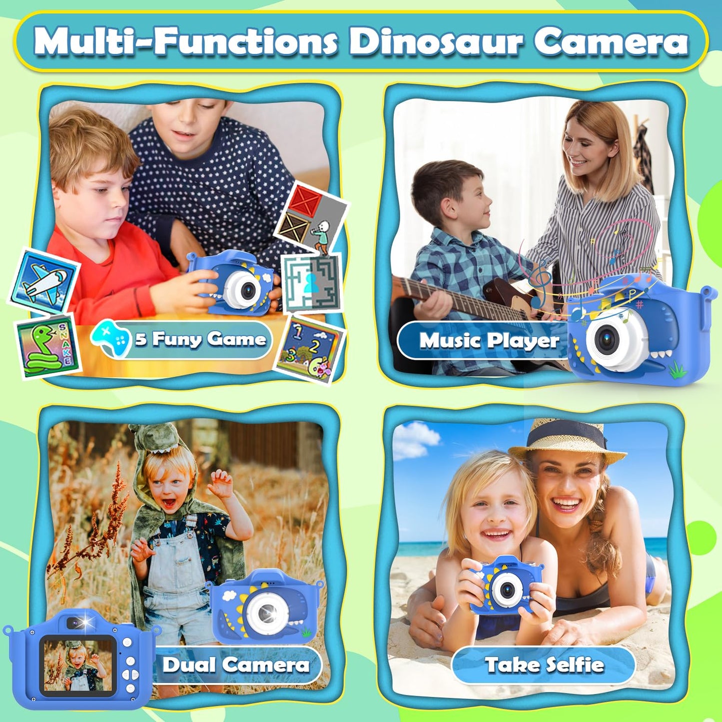 Kids Camera For Boys Dinosaur Toys Age 3-8 With 48Mp 1080P Hd Video Camera Kids Digital Camera Toys For Kids Toddler Christmas B