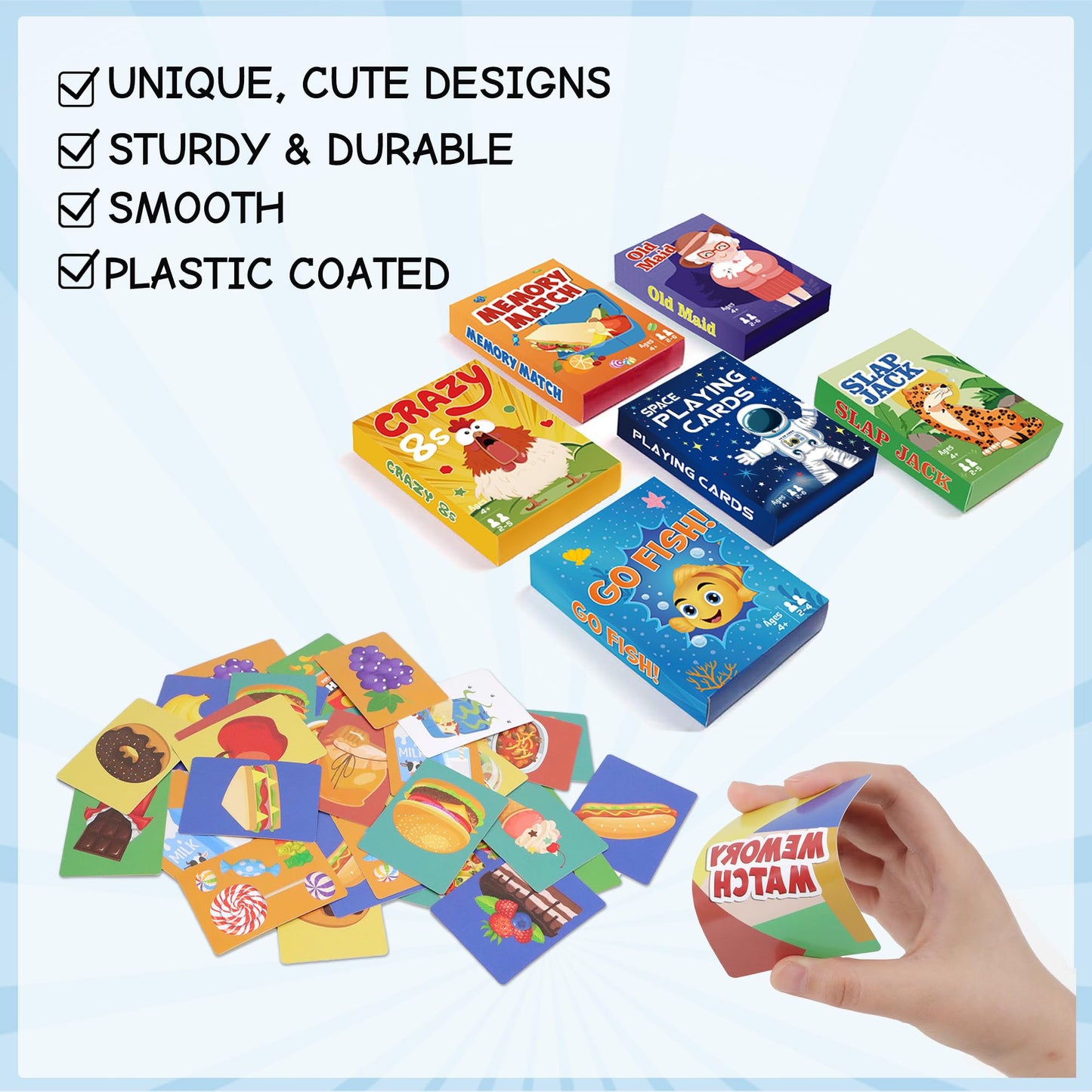 Card Games,6 Decks,Go Fish,Old Maid,Crazy 8S,Memory Match,Slap Jack,Space Playing Cards,Fun Game Cards For Kids Toddlers And Adu