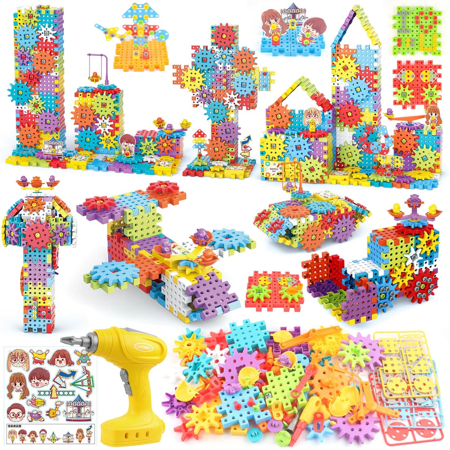 DEKILEA Building Toys, 234 Pieces Upgrade Gear Building Blocks Set Kids Tool Set with Electric Drill, Construction Toys STEM Kit