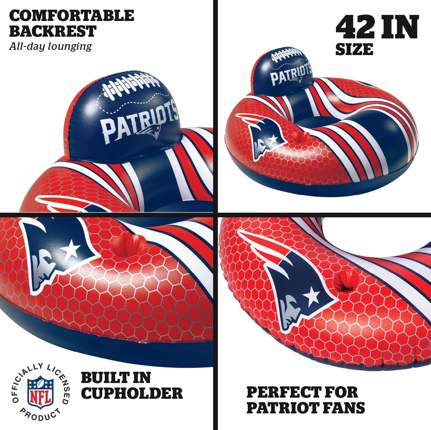 Bigmouth New England Patriots 42 Inflatable Pool Floats Officially Licensed Nfl Fan Gear Merchandise Back Support Inner Tube
