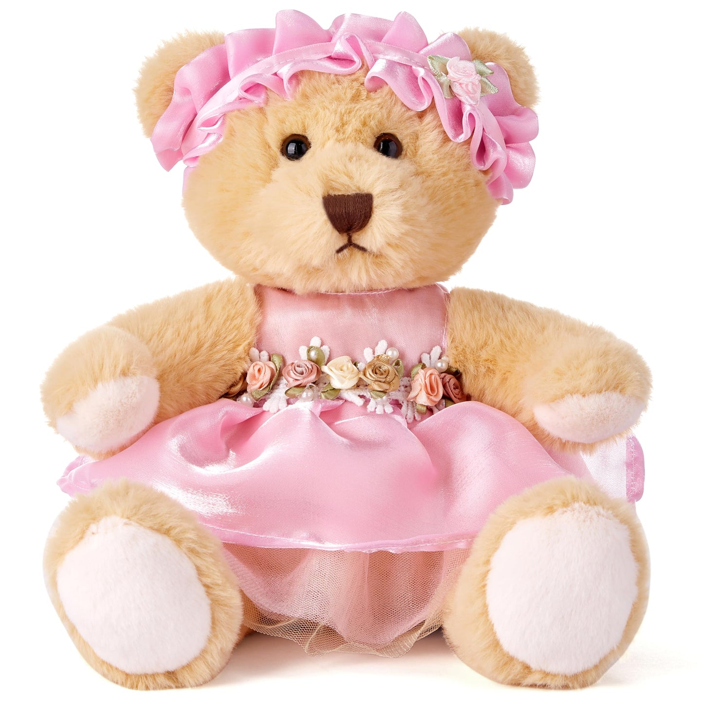 Teddy Bear Stuffed Animal,Small Soft Plush Toy In Dress With Cute Headband, Cuddly Gift For Babies, Boys, Girls On Christmas Or