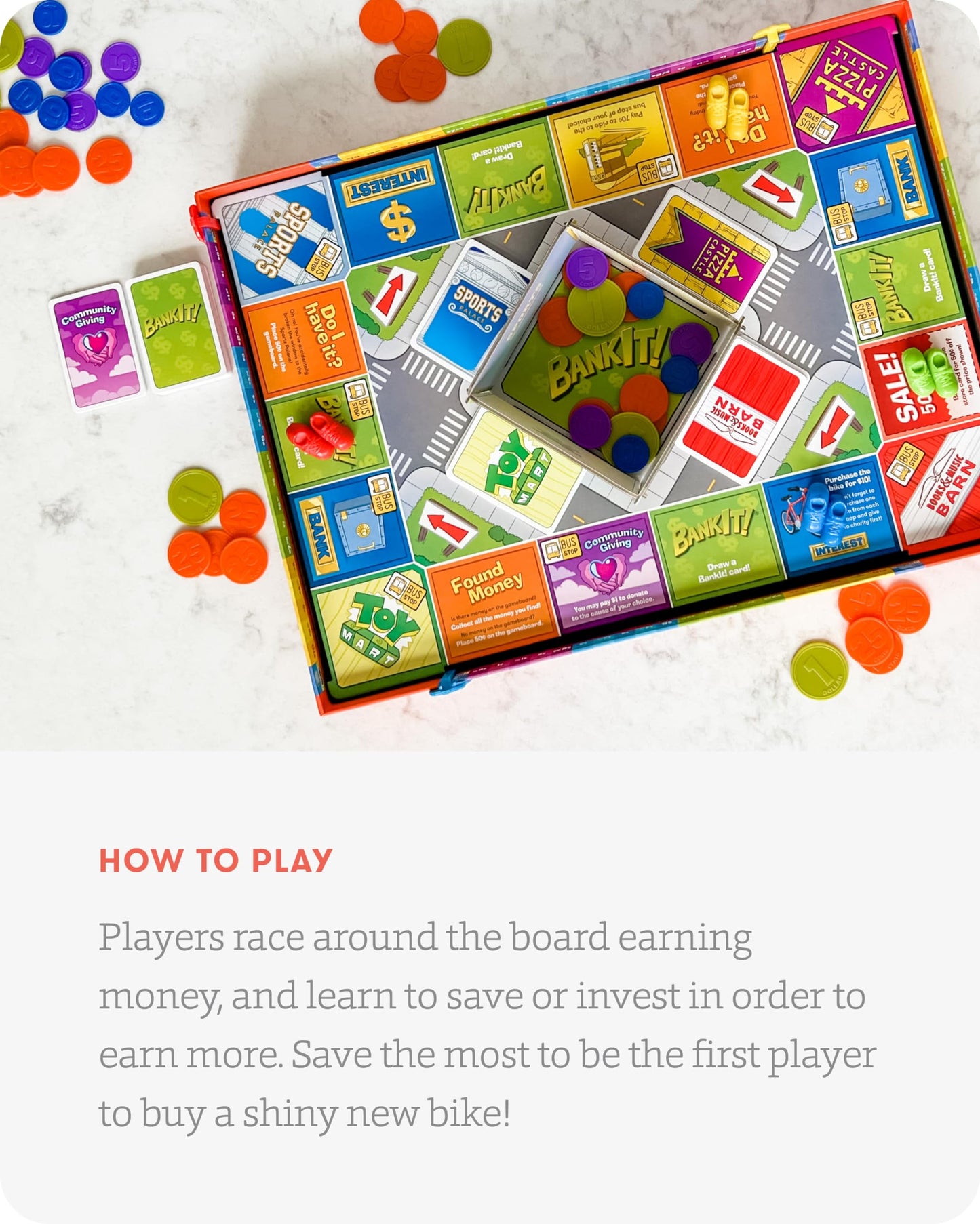 SimplyFun BankIt! Money Game for Kids - Learn Saving & Spending, Ages 8+, Blue, Cardboard, 1-4 Players