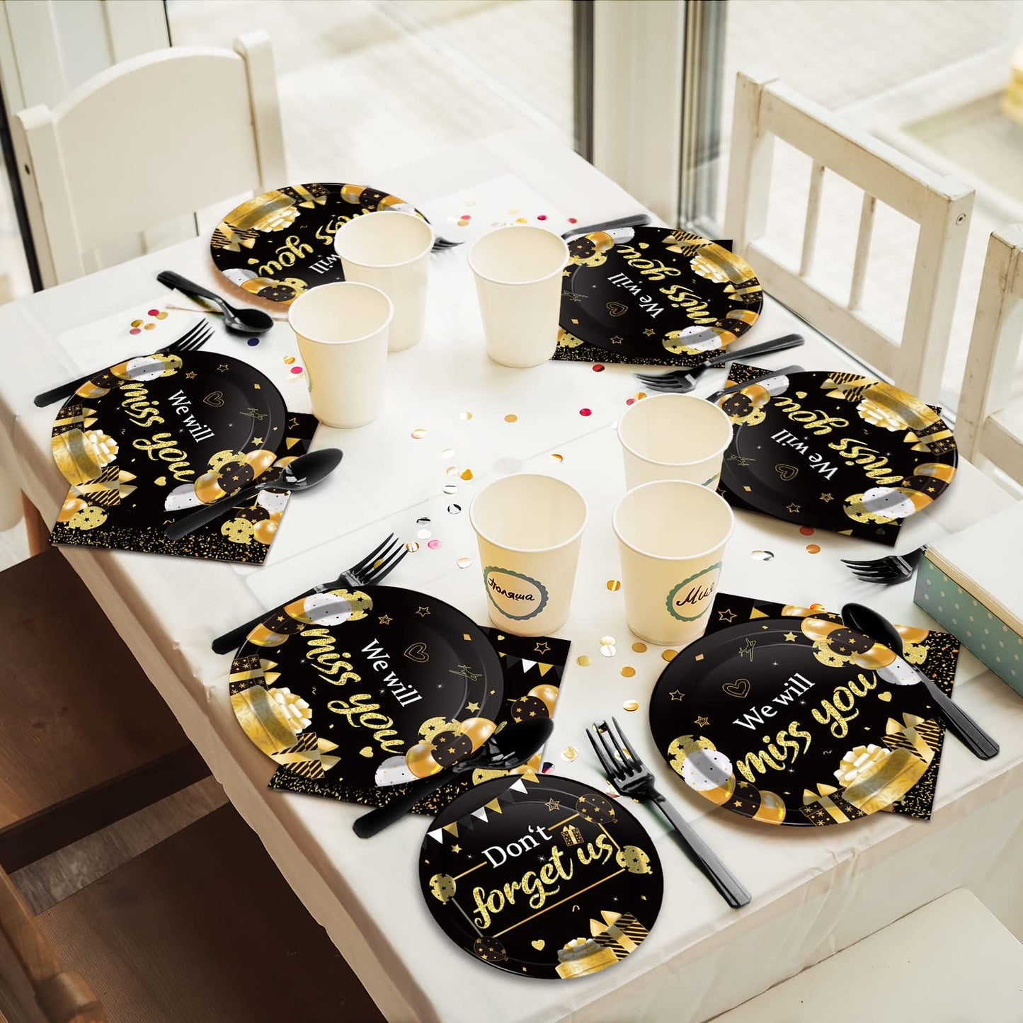 96pcs We Will Miss You Party Paper Plate and Napkin Farewell Party Decoration Going Away Party Disposable Tableware Set Gold and