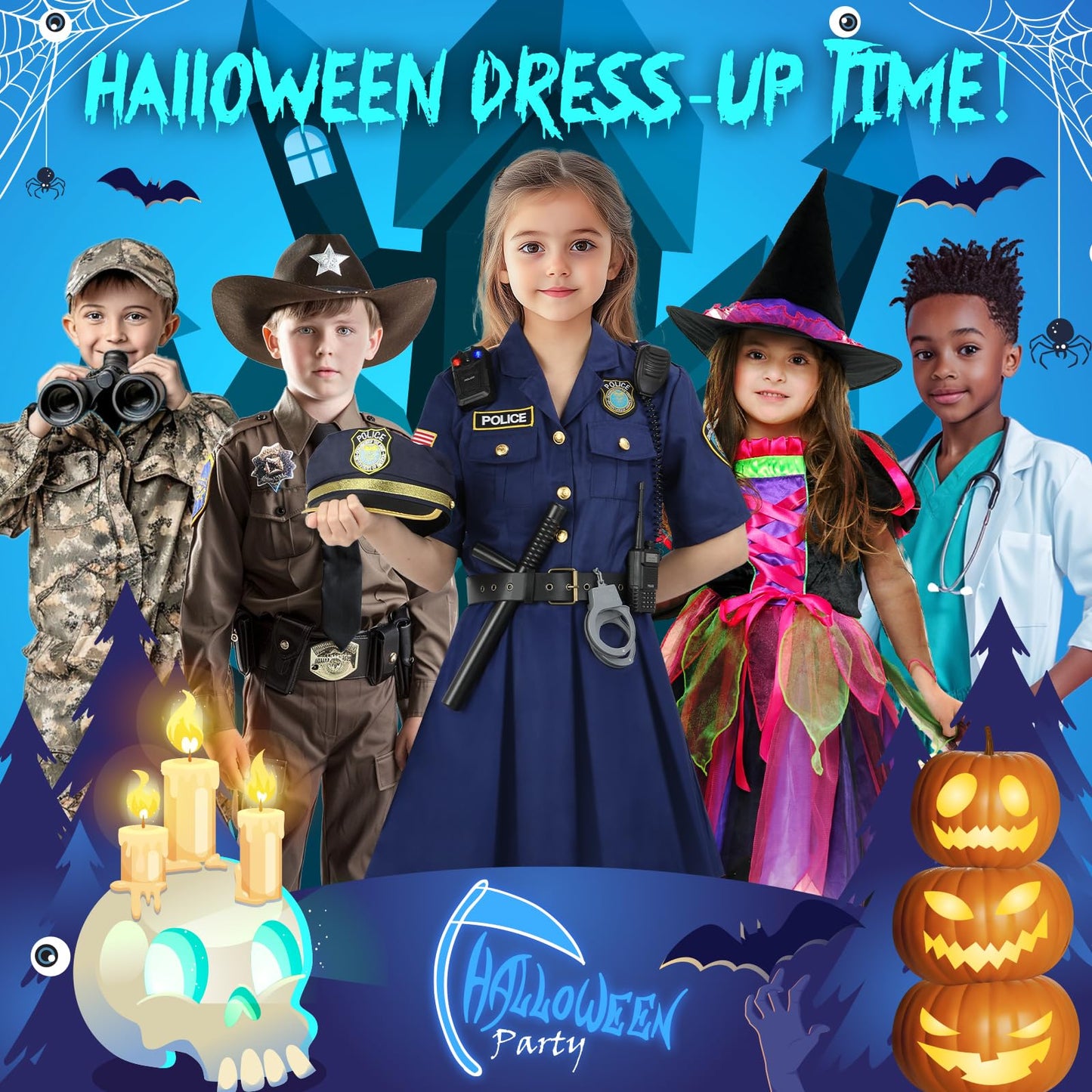 Loscola Police Costume for Girls Kids Police Officer Costumes for Girl Halloween Costume Girls for 3-12 Cop Uniform