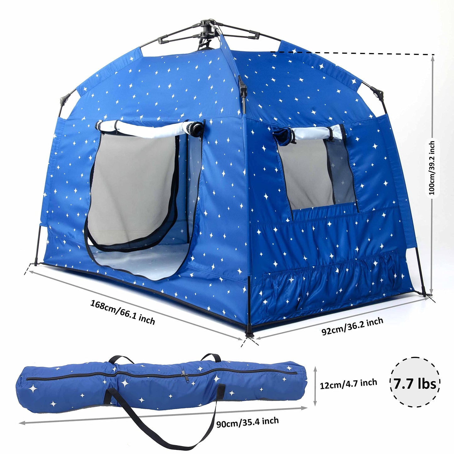 Kids Play Tent-Portable Playhouse Children House -Easy Set Up Indoor Outdoor With Carry Bag For Kids-Light Strip Design For Night Use With Starry Fabric - Space For Children And Parents-Birthday