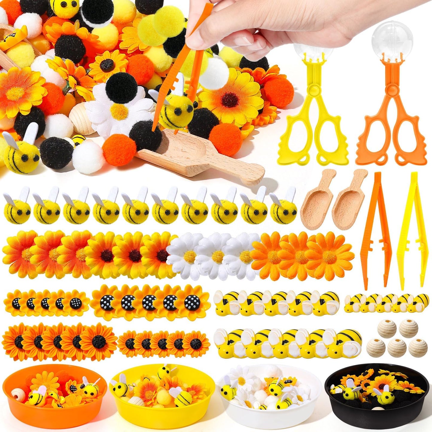 Oaxntgw 172 Pcs Sunflower Sensory Bin Filler Spring Summer Bee Honeycomb Counting Sorting Sensory Bin Items Fine Motor Sunflower