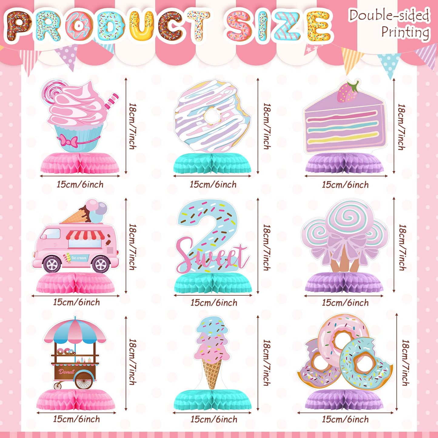 Hotop 9 Pcs Donut Two Sweet Birthday Party Decorations Table Honeycomb Centerpieces Table Topper Doughnut Birthday Sign Decor Girls Theme Party Supplies For Baby Shower