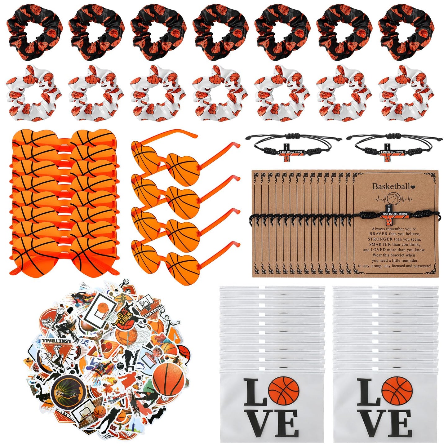 FineCheer 150 Pcs/20 Sets Basketball Senior Night Gifts for Girls - Basketball Team Gifts for Girls with Scrunchies Makeup Bags