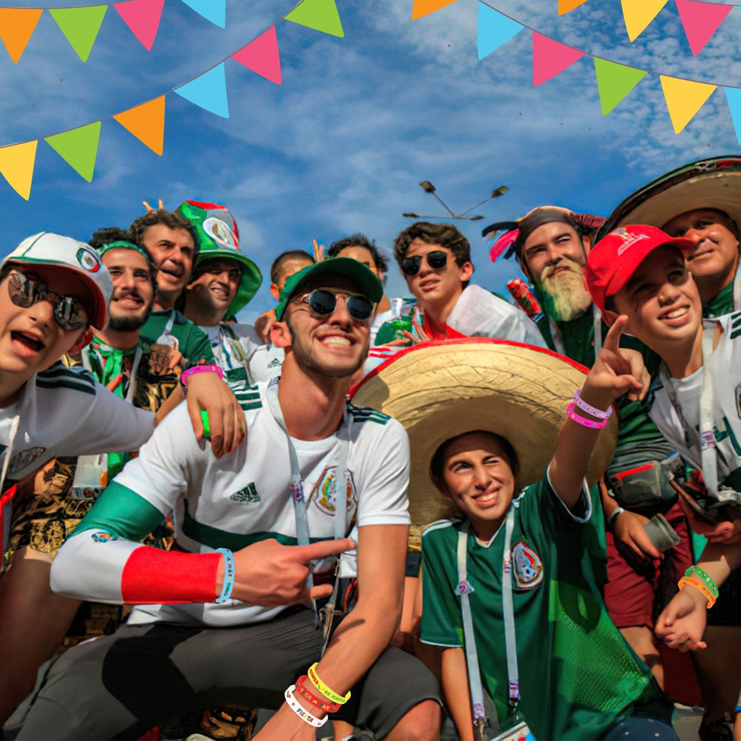 JUNEBRUSHS 24pcs Mexican Fiesta Party Favors Silicone Bracelets Cactus Guitar Hat Rubber Wristbands for Fiesta Mexican Birthday
