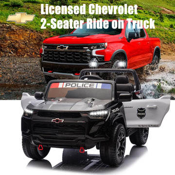 Luibas Police Car Ride On 24V 4Wd 2-Seater Battery Powered Licensed Chev-Rolet Kids Ride On Truck Electric Car With Remote Contr