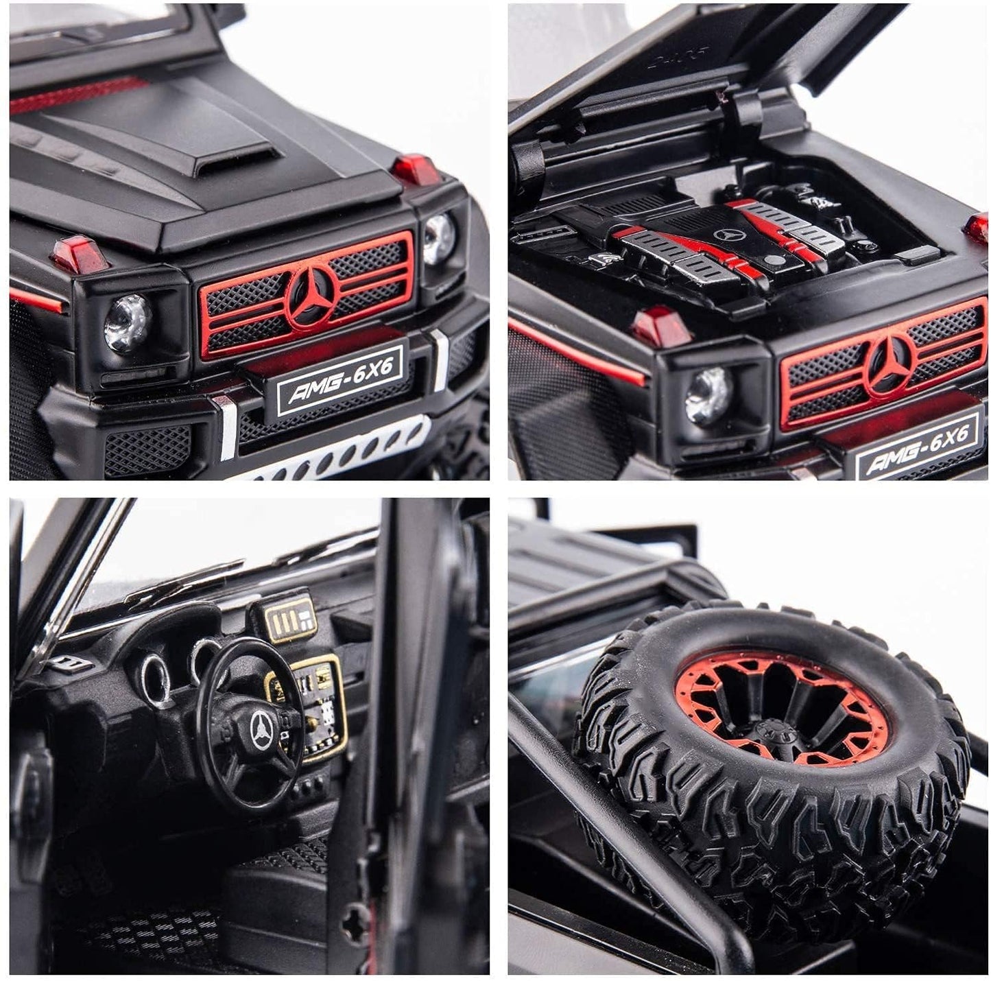 Adlon Car 6 Wheel Drive Metal Car Pull Back with Open Doors, Engine Cover, Tail with Front and Rear Light & Music Great Gift for
