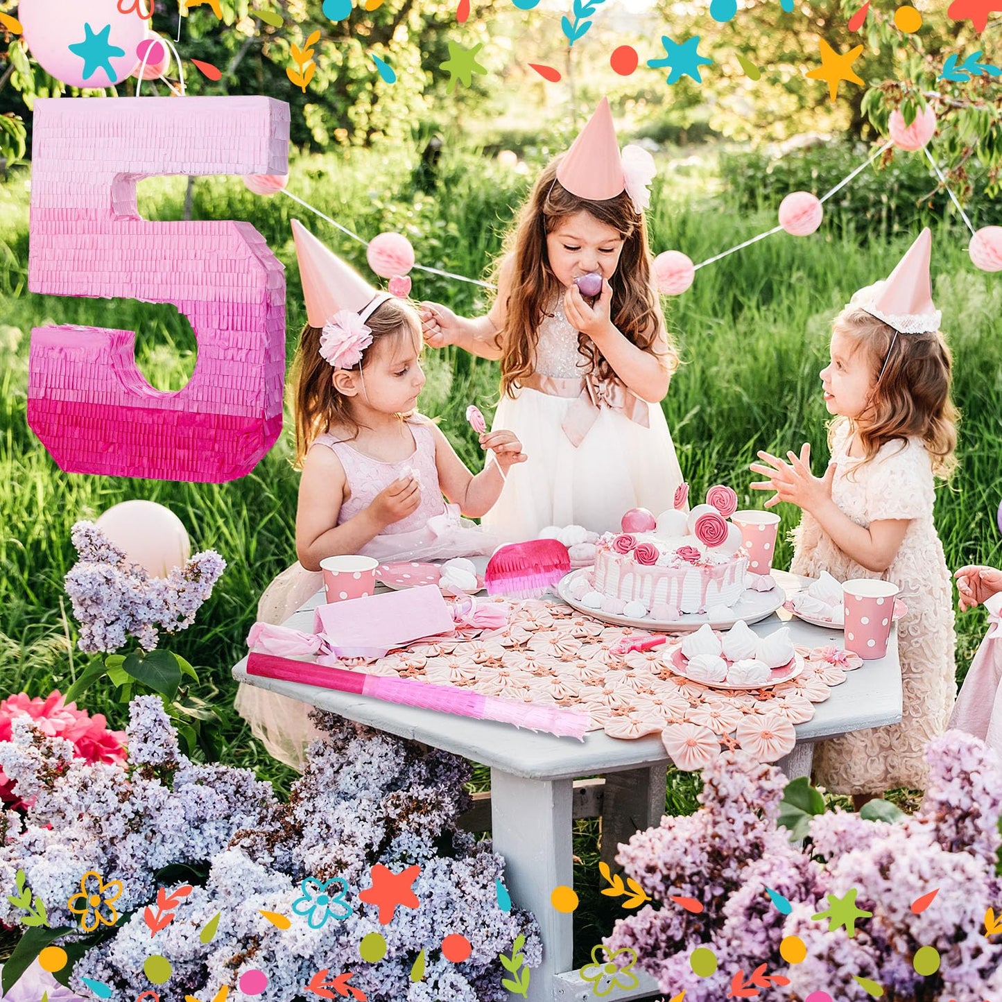 Sratte Number Piñata Pink Piñata Birthday Decorations Gradient With Stick Blindfold Confetti For Girls Boys Birthday Anniversary Party Decorations Supplies(Number 5)