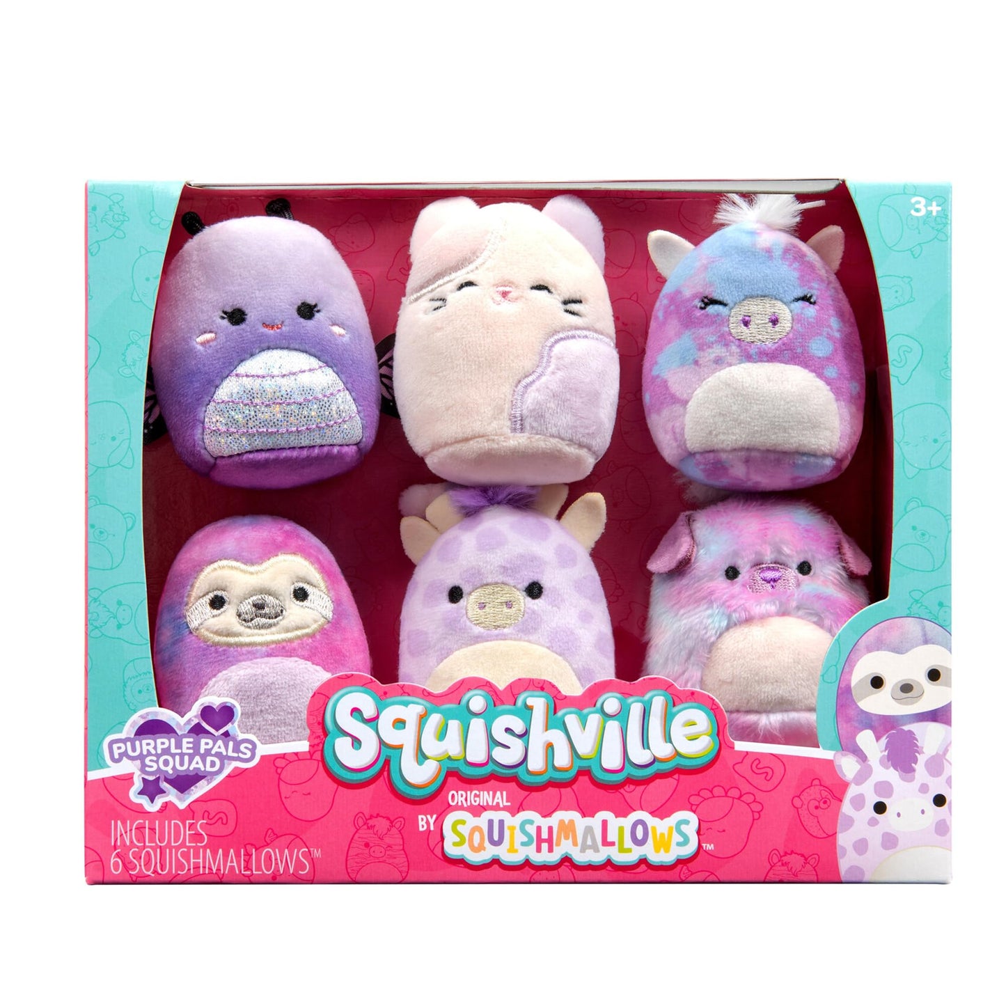 Squishville by Original Squishmallows Purple Pals Squad Plush - Six 2-Inch Squishmallows Plush Including Bashira Mollie Carlota Patrick Rida and Jazzy - Toys for Kids-New
