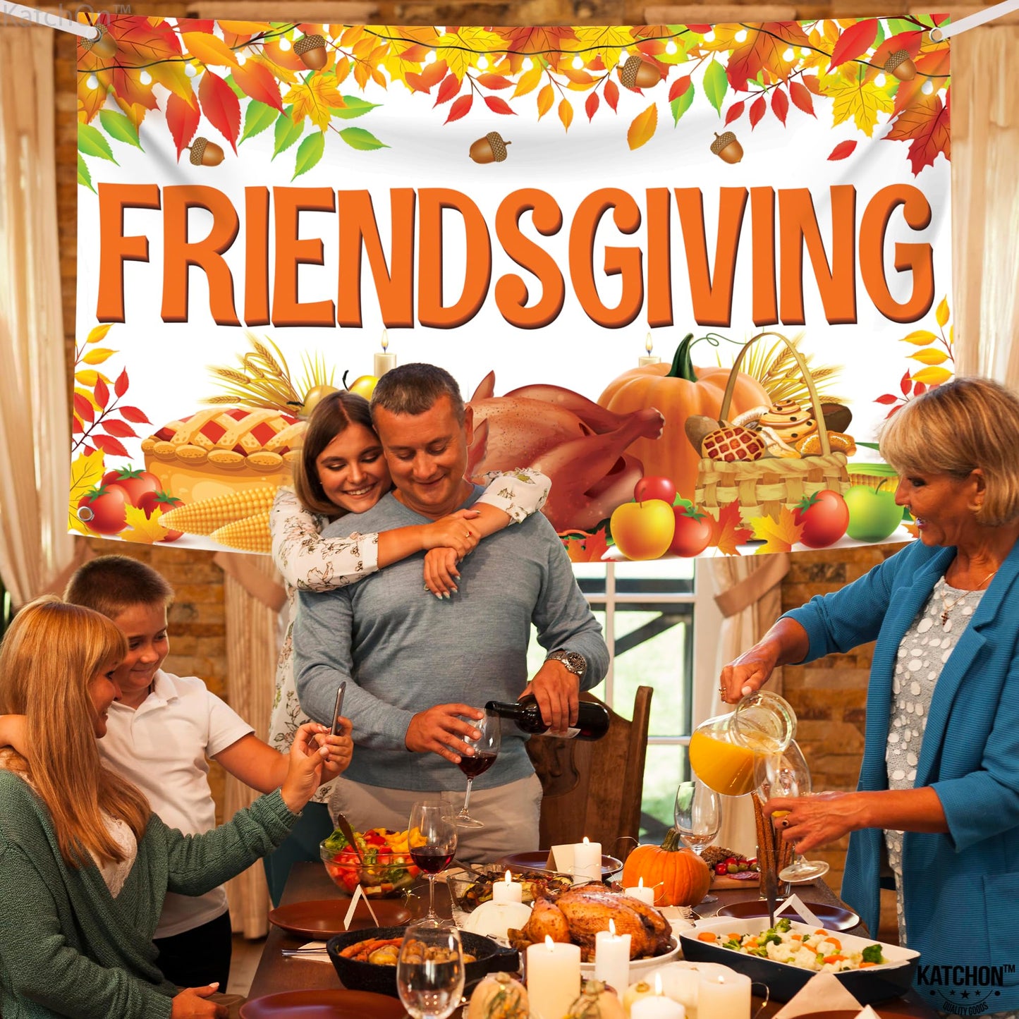 Katchon, Friendsgiving Backdrop - Xtralarge, 72X44 Inch | Friendsgiving Photo Backdrop For Friendsgiving Party Decorations | Happy Friendsgiving Banner For Happy Friendsgiving Decorations For Party