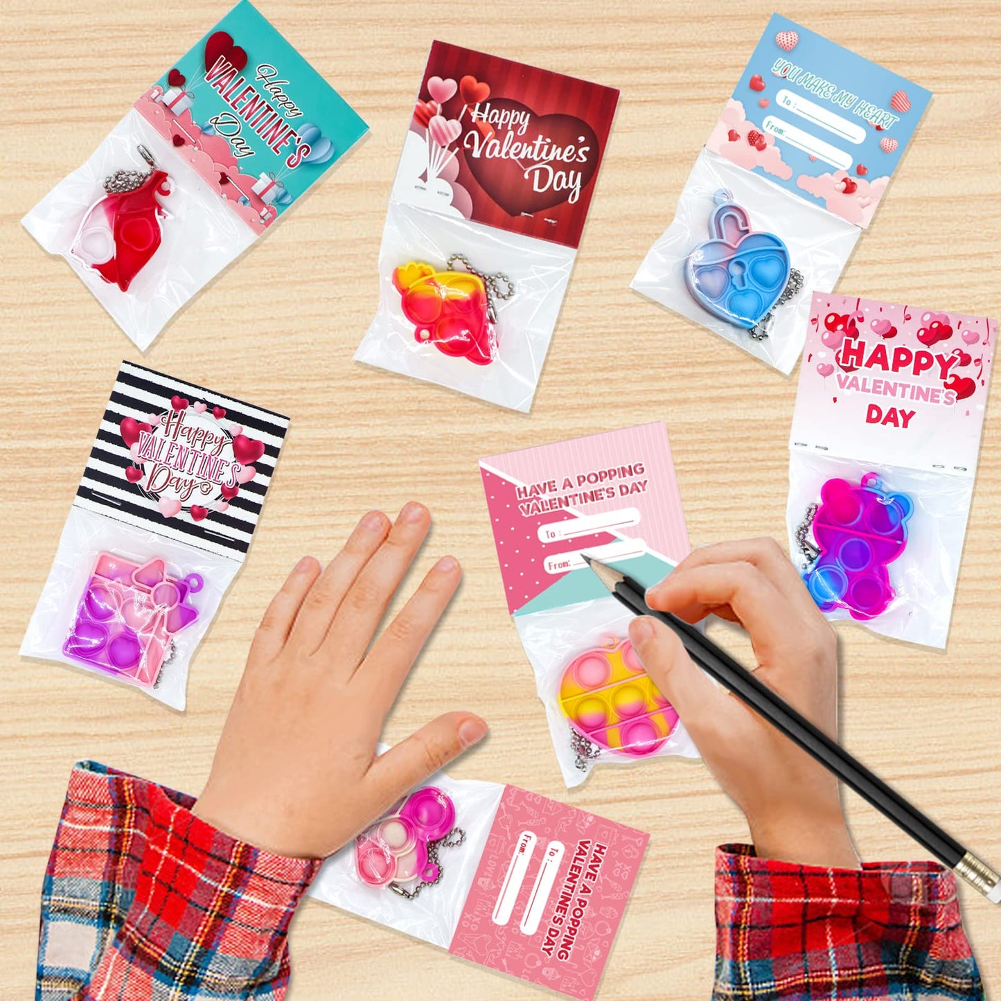90Pcs Prefilled Cards With Pop Fidget Toys Bulk-Valentines Day, Valentine Exchange For Classroom, School Party Favors For Kids,