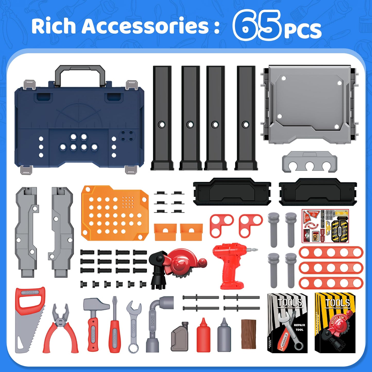 Kids Tool Bench-Power Tools Workshop-Kids Workbench, 65 Pcs Realistic Toy Tools with Electronic Toy Drill, Gift for Boys & Girls