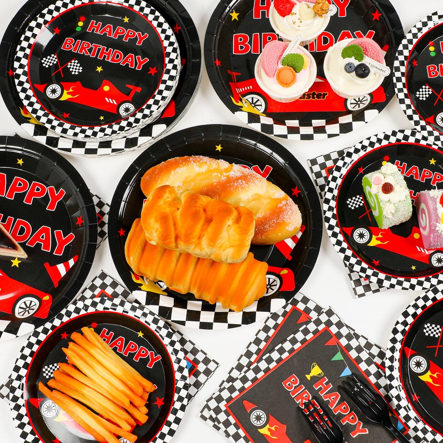 25 Guests Race Car Birthday Party Supplies Plates Napkins Forks Set Disposable Racing Car Tableware Paper Plates Dinnerware For
