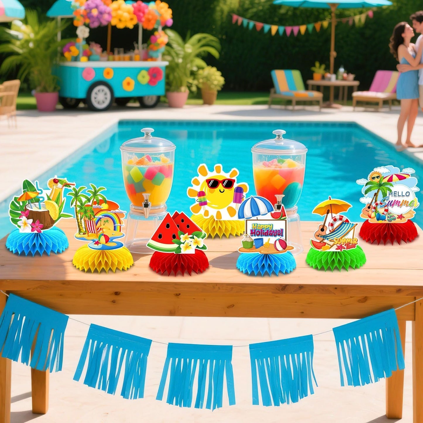 DTOFOOT 10Pcs Summer Party Decorations for Table,Hello Summer Honeycomb Centerpiece Hawaii Beach Pool Party Table Topper Decorat