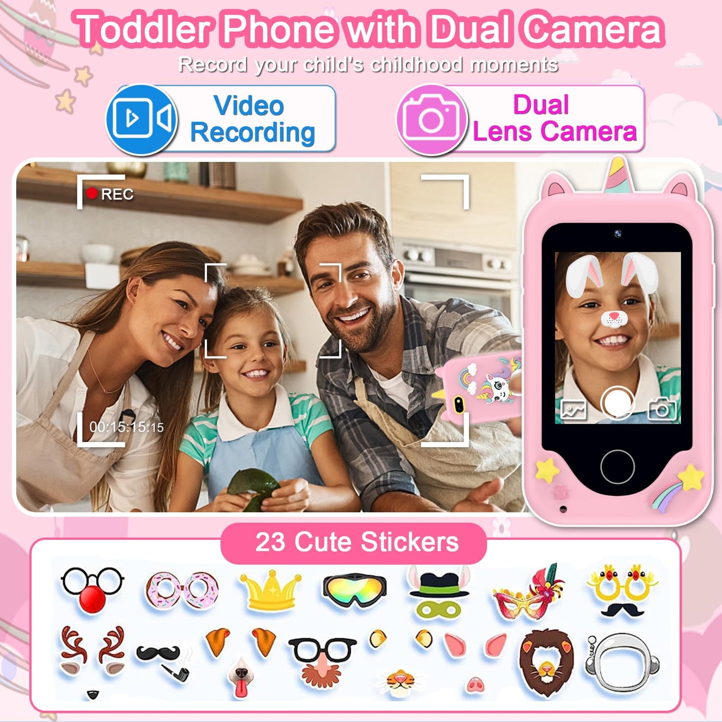 Kids Phone for Girls, Toys for 3-10 Year Old Boys Girls Christmas Birthday Gifts for Kids, Touchscreen Toddler Smartphone Learni