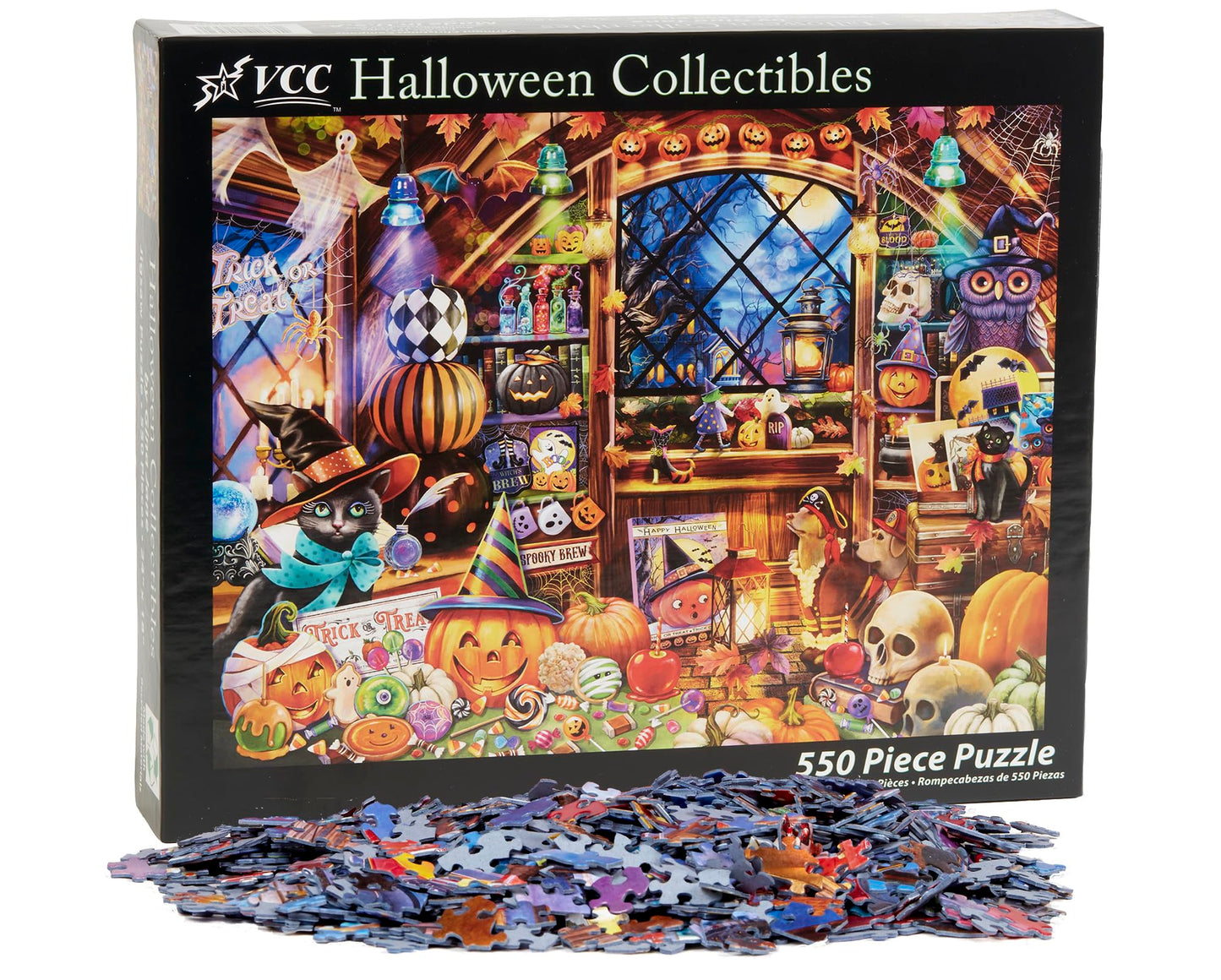 Halloween Collectibles Jigsaw Puzzle 550 Piece By Vermont Christmas Company - Large Pieces - Fully Interlocking & Randomly Shaped Pieces - 24' X 18'
